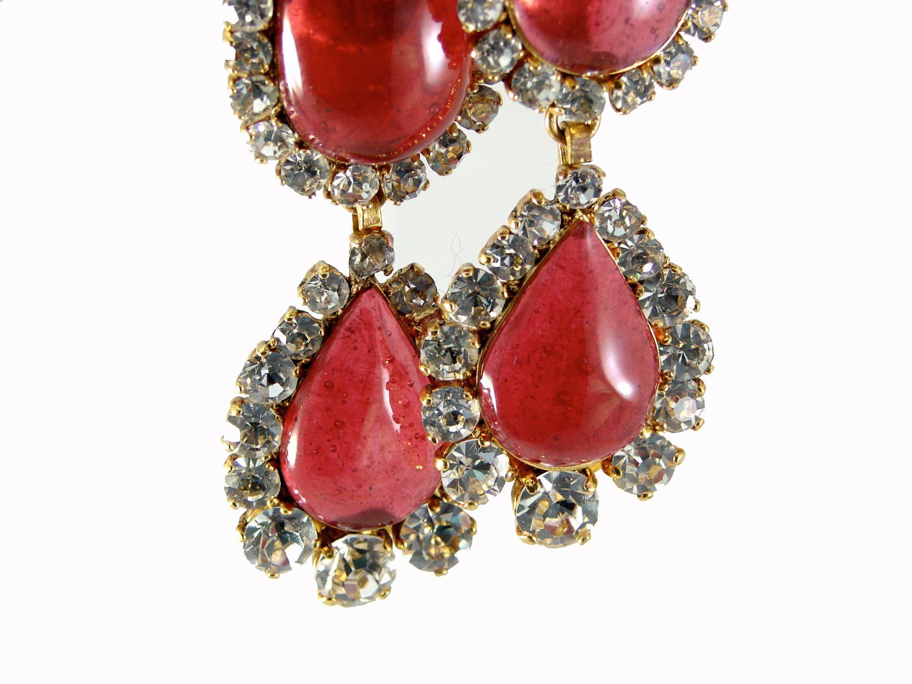 Chanel Earrings Large Chandelier Drop Rose Gripoix + Diamante Season 29 with Box 1
