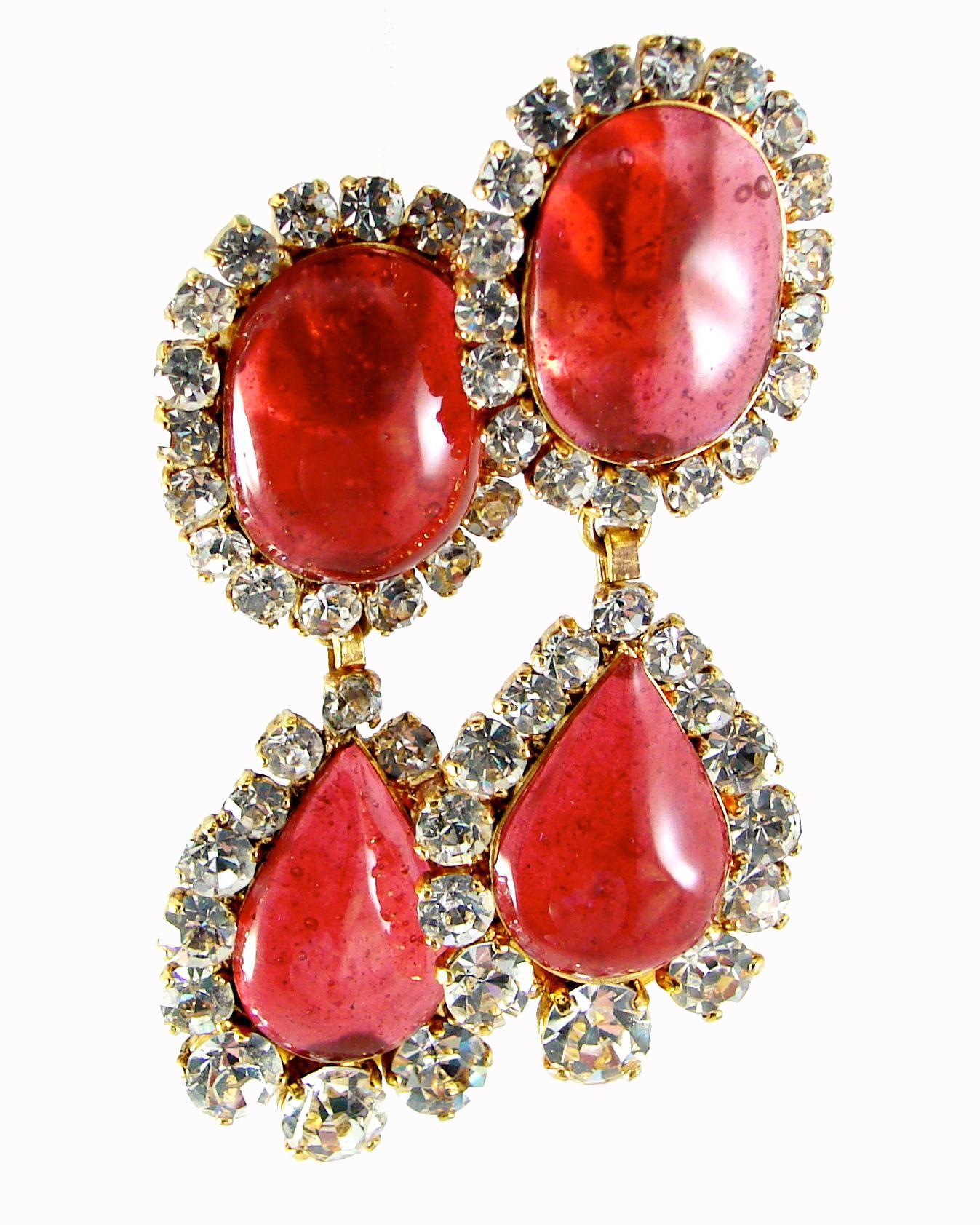 Revival Chanel Earrings Large Chandelier Drop Rose Gripoix + Diamante Season 29 with Box