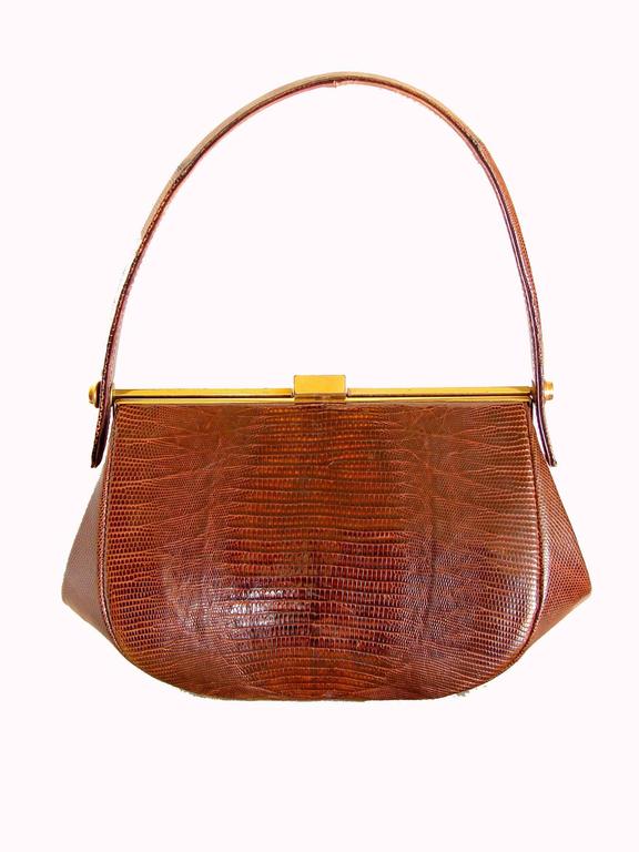 Vintage Exotic Lizard Skin Honey Brown Structured Handbag by Harry ...