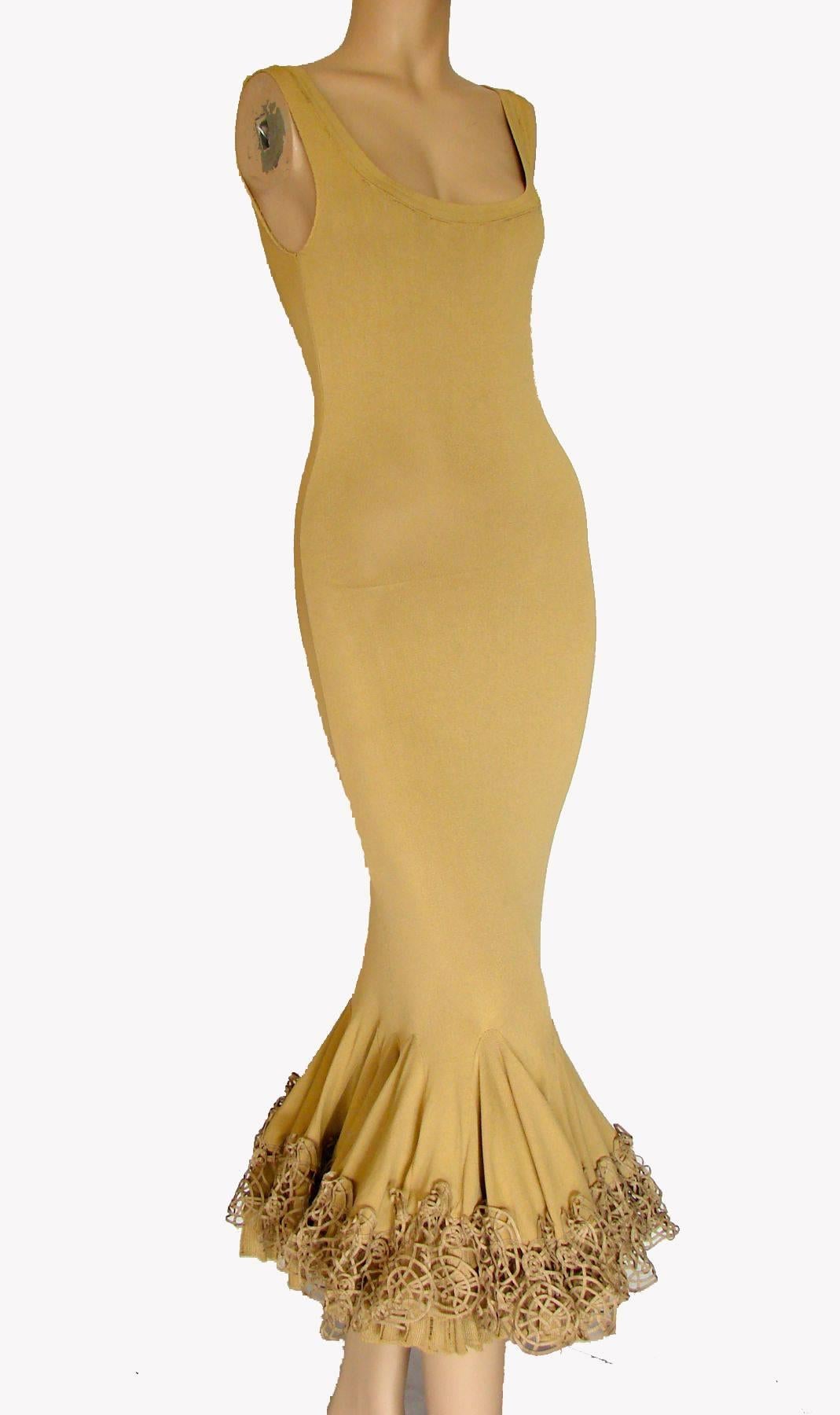 Roberto Cavalli Mermaid Dress Gown with Leather Ruffle Hem 1990s Size S 2