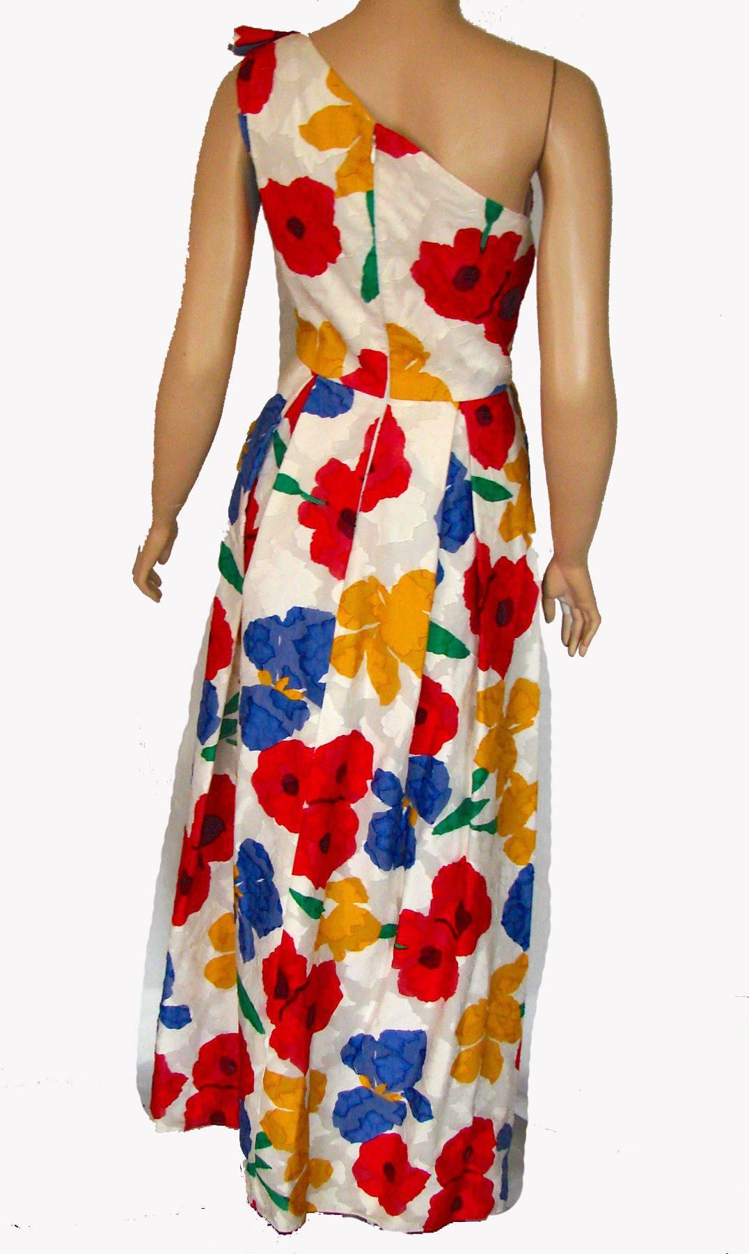 Women's Richilene Floral Maxi Dress One Shoulder Bold Op Art Graphic Print M 1980s 