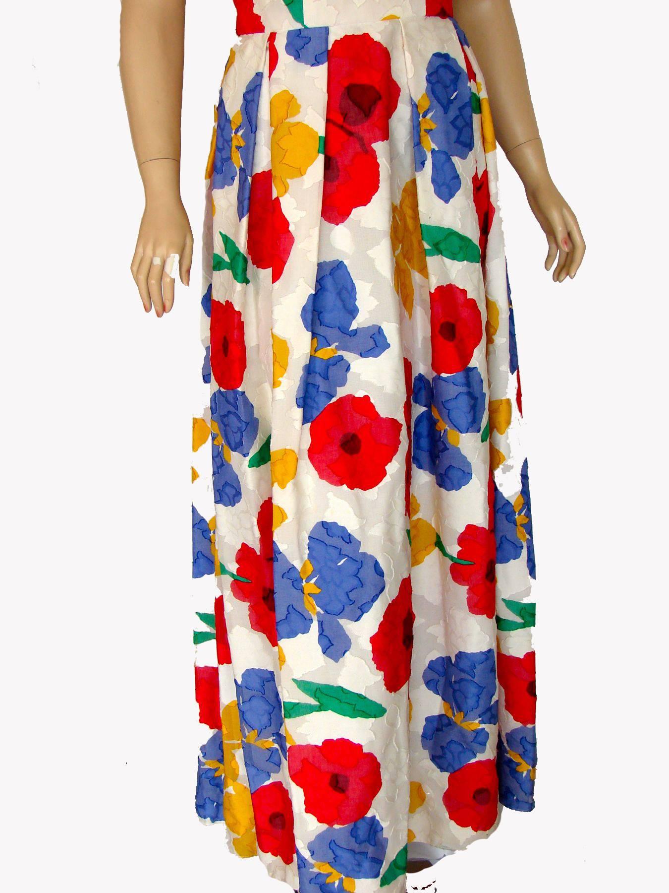 Richilene Floral Maxi Dress One Shoulder Bold Op Art Graphic Print M 1980s  3