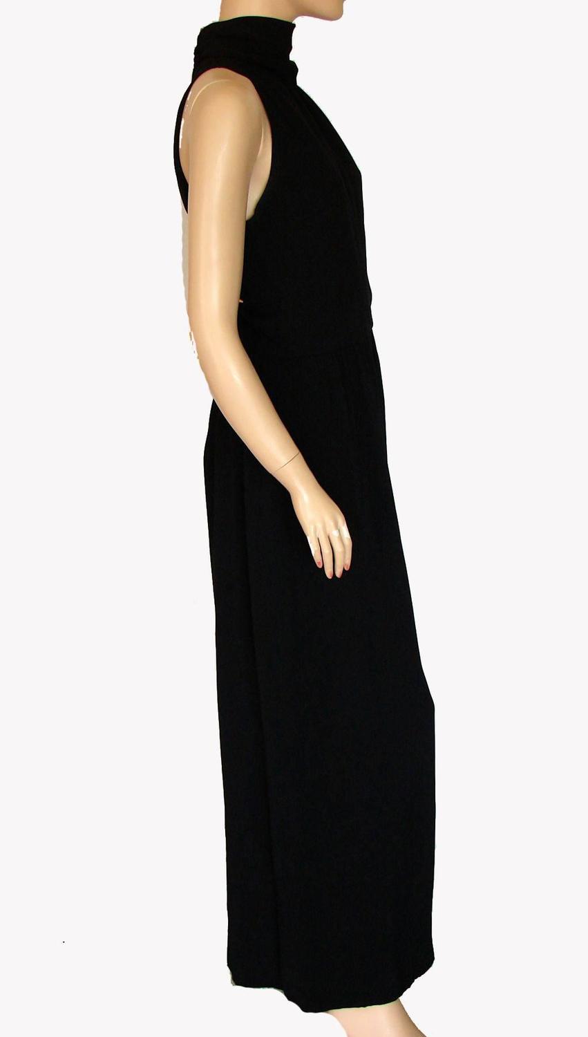 Vintage Saks 5th Avenue Black High Collar Palazzo Jumpsuit Pantsuit