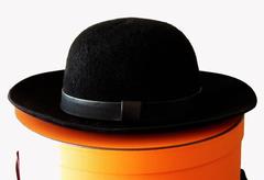 Hermes Wide Brim Hat Farandole Black Rabbit Felt Leather Size 56 + Hat Box