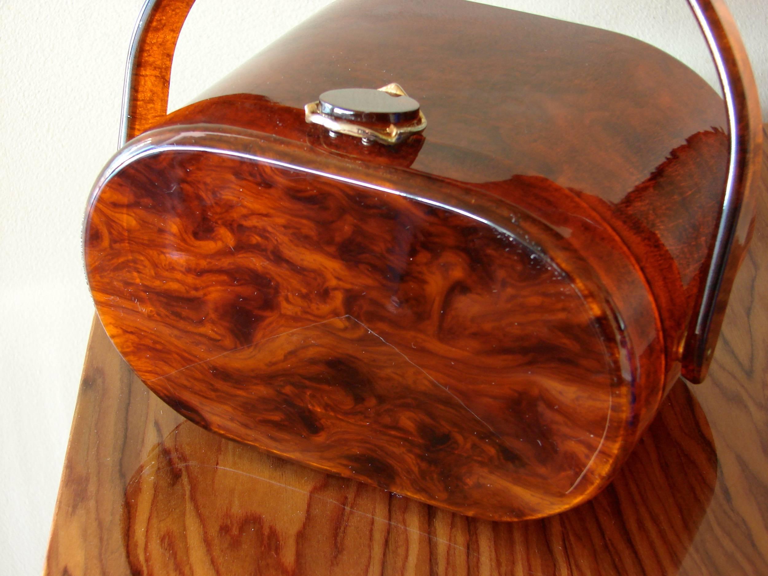 50s Wilardy Art Deco Handbag Top Handle Tortoise Purse with Decorative Lock 2