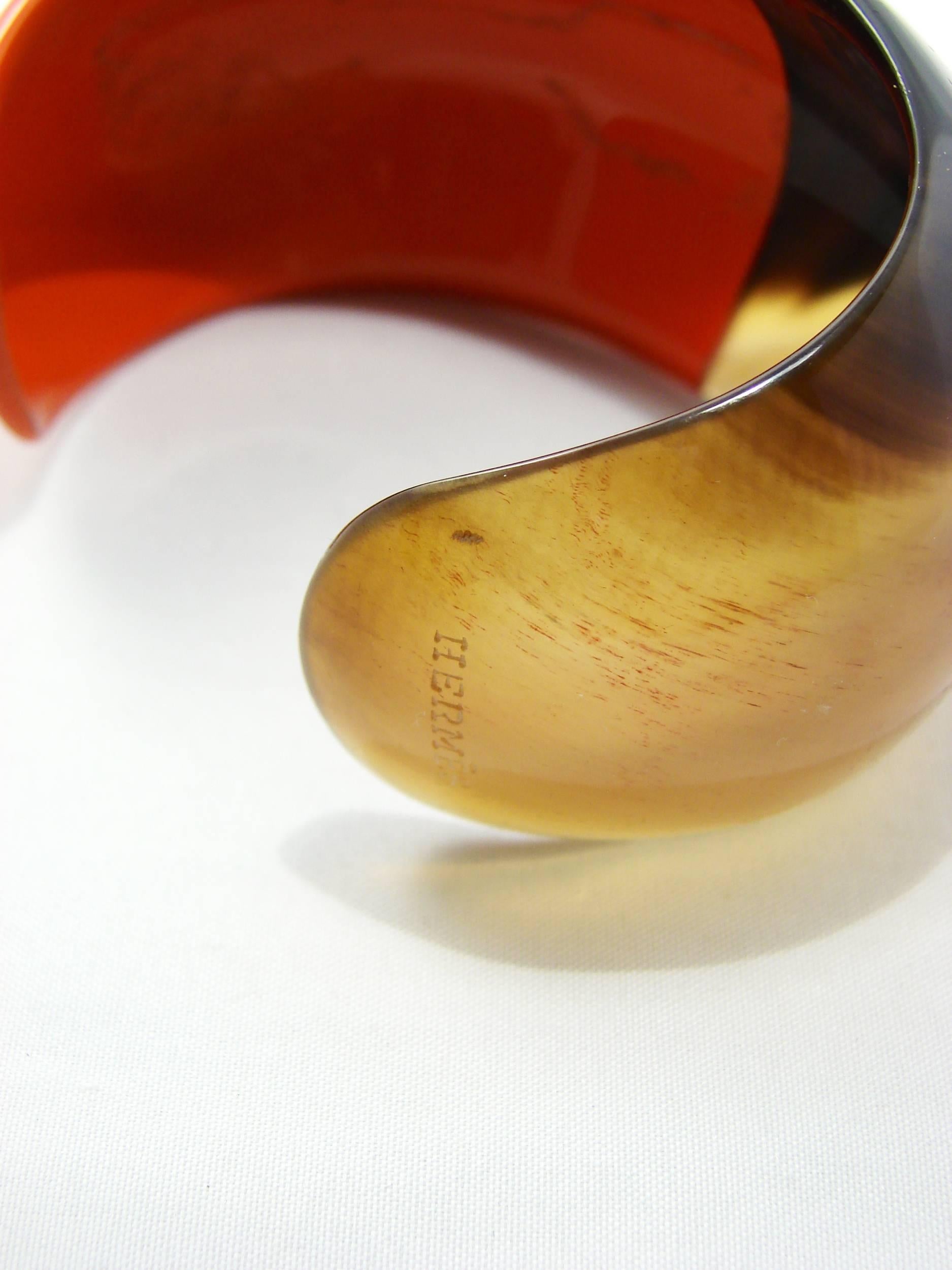 Women's Hermes Paris Resin Horn Cuff Bracelet Range & Natural + Dust Cover 2013