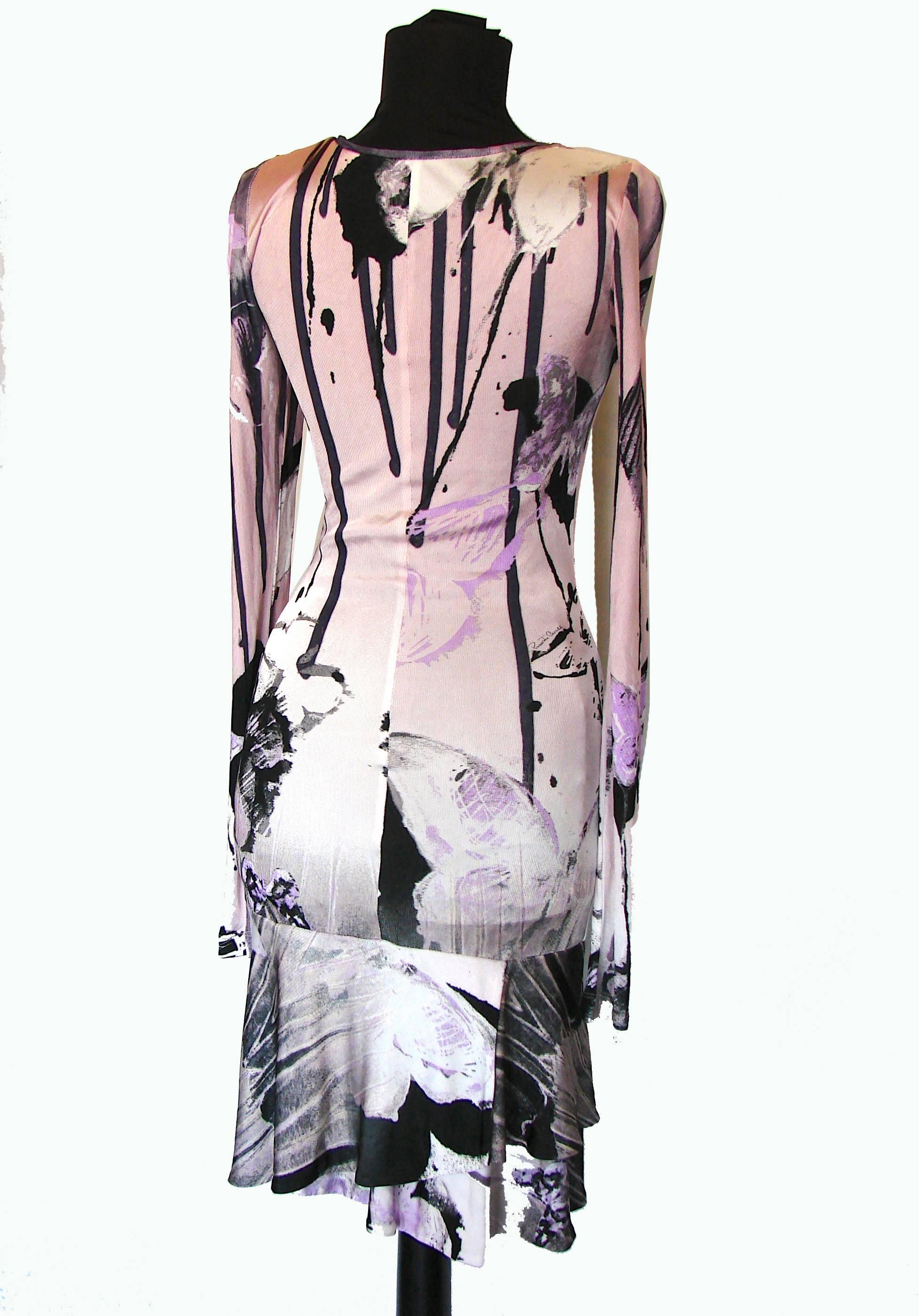 Gray Roberto Cavalli Vibrant Butterfly Print Dress Bodycon Tiered Hem Size 36
