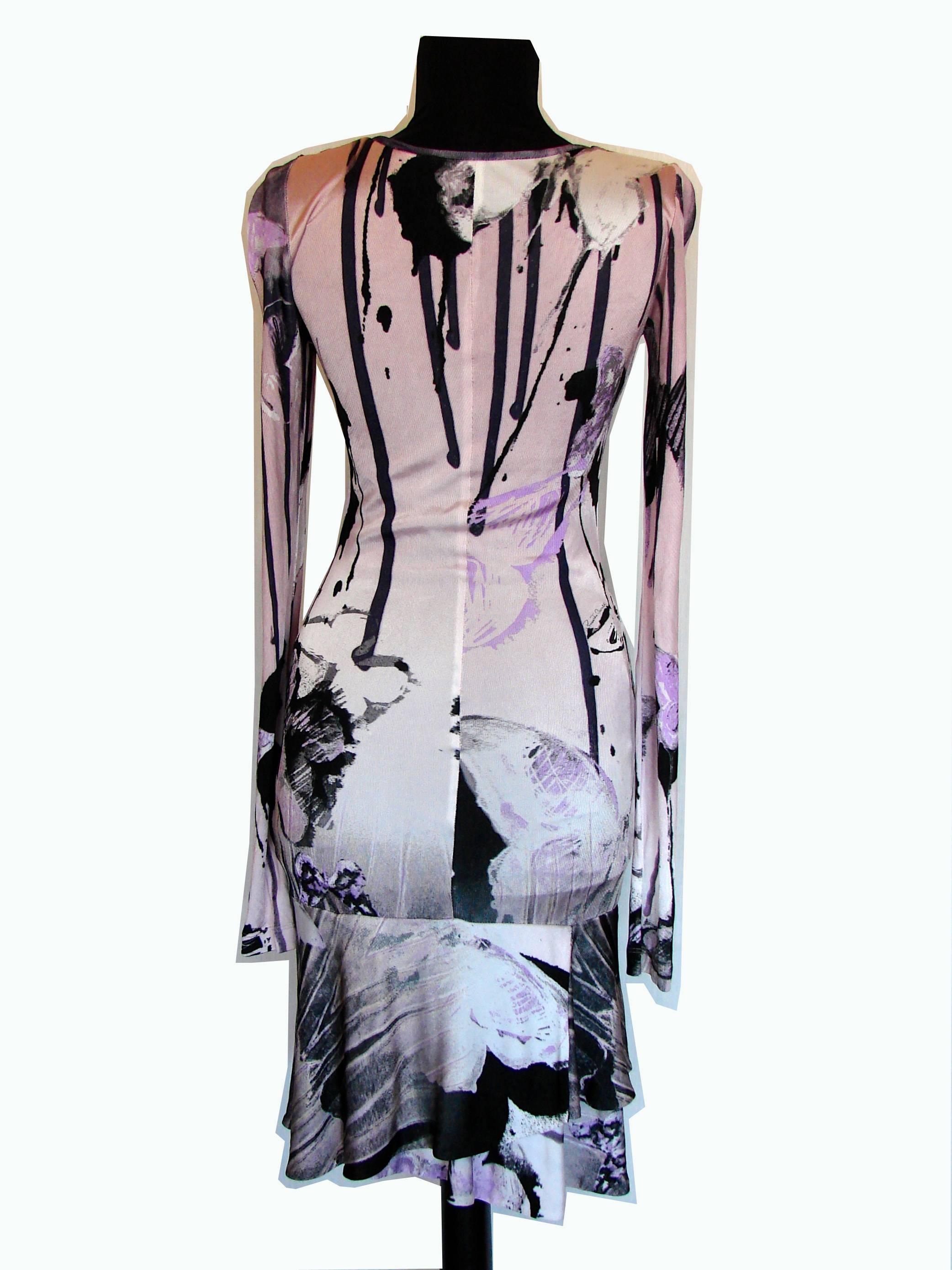 Roberto Cavalli Vibrant Butterfly Print Dress Bodycon Tiered Hem Size 36 1