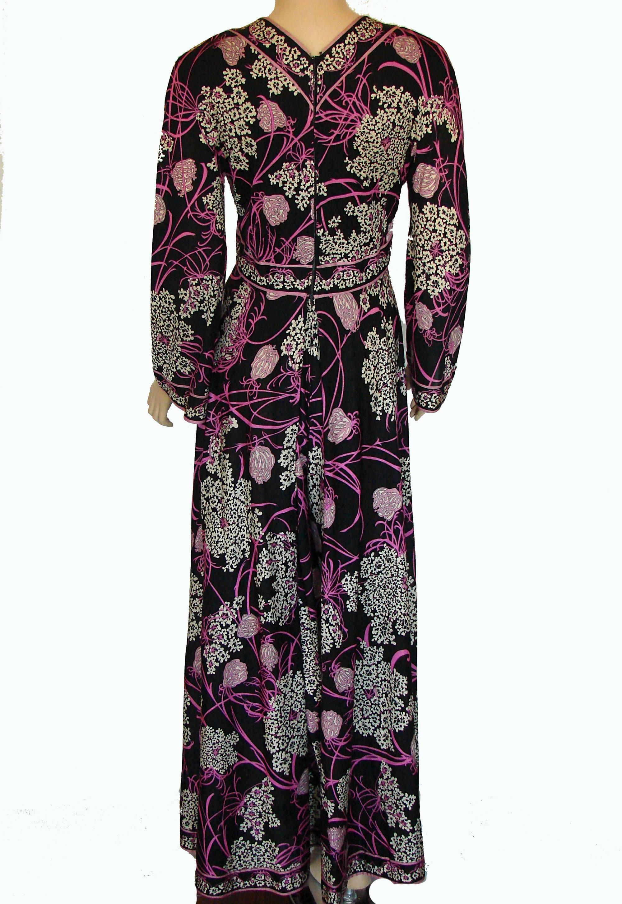 Emilio Pucci Vivid Black, Pink + White Silk Jersey Palazzo Pant Jumpsuit 1960s  In Good Condition In Port Saint Lucie, FL
