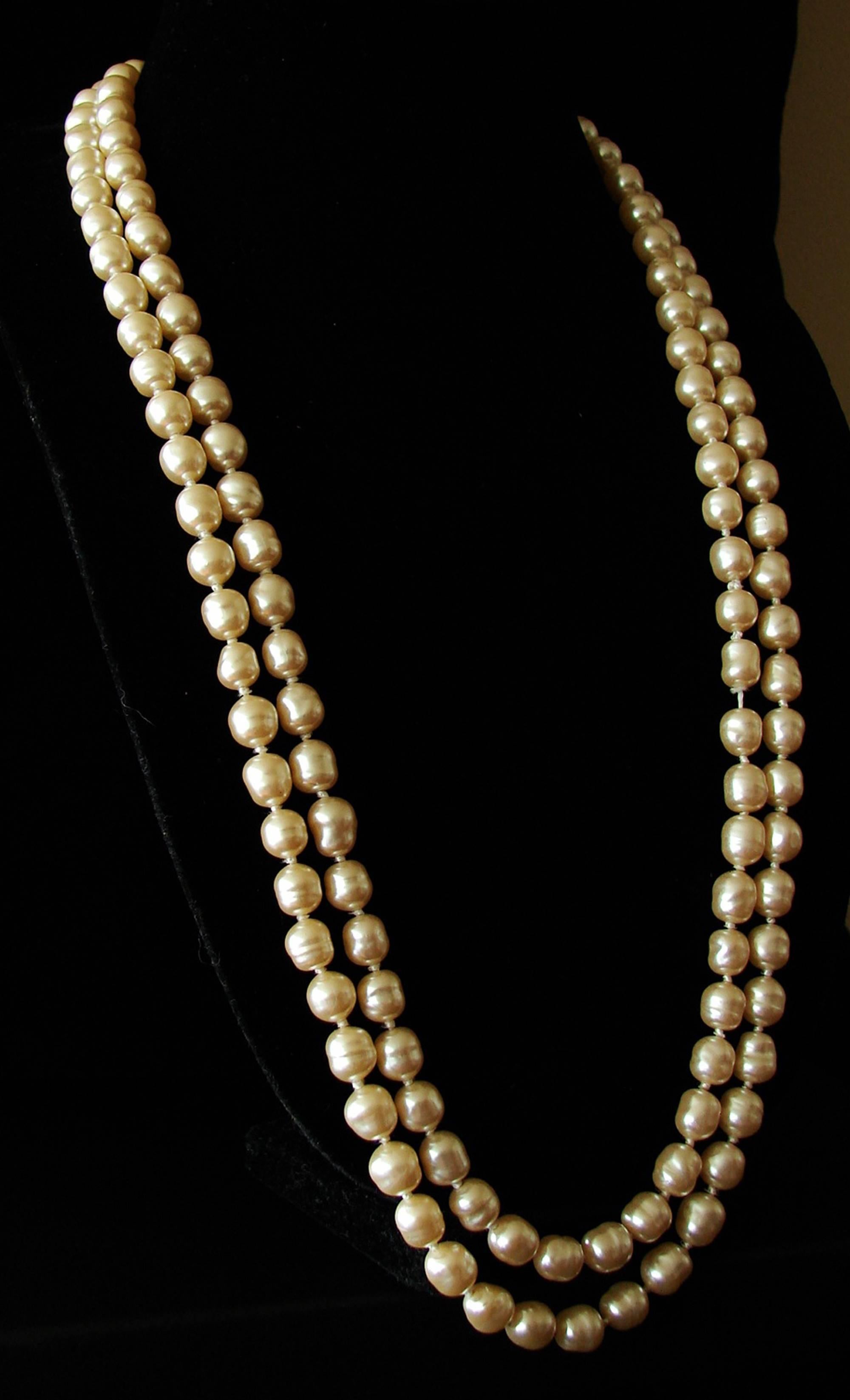 Chanel Vintage Infinity Opera Length 65 inch Pearl Necklace, 1980s  1
