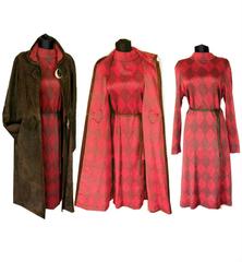 Bonnie Cashin for Sills Rare 3-Piece Ensemble Suede Coat + Wool Dress + Belt 60s
