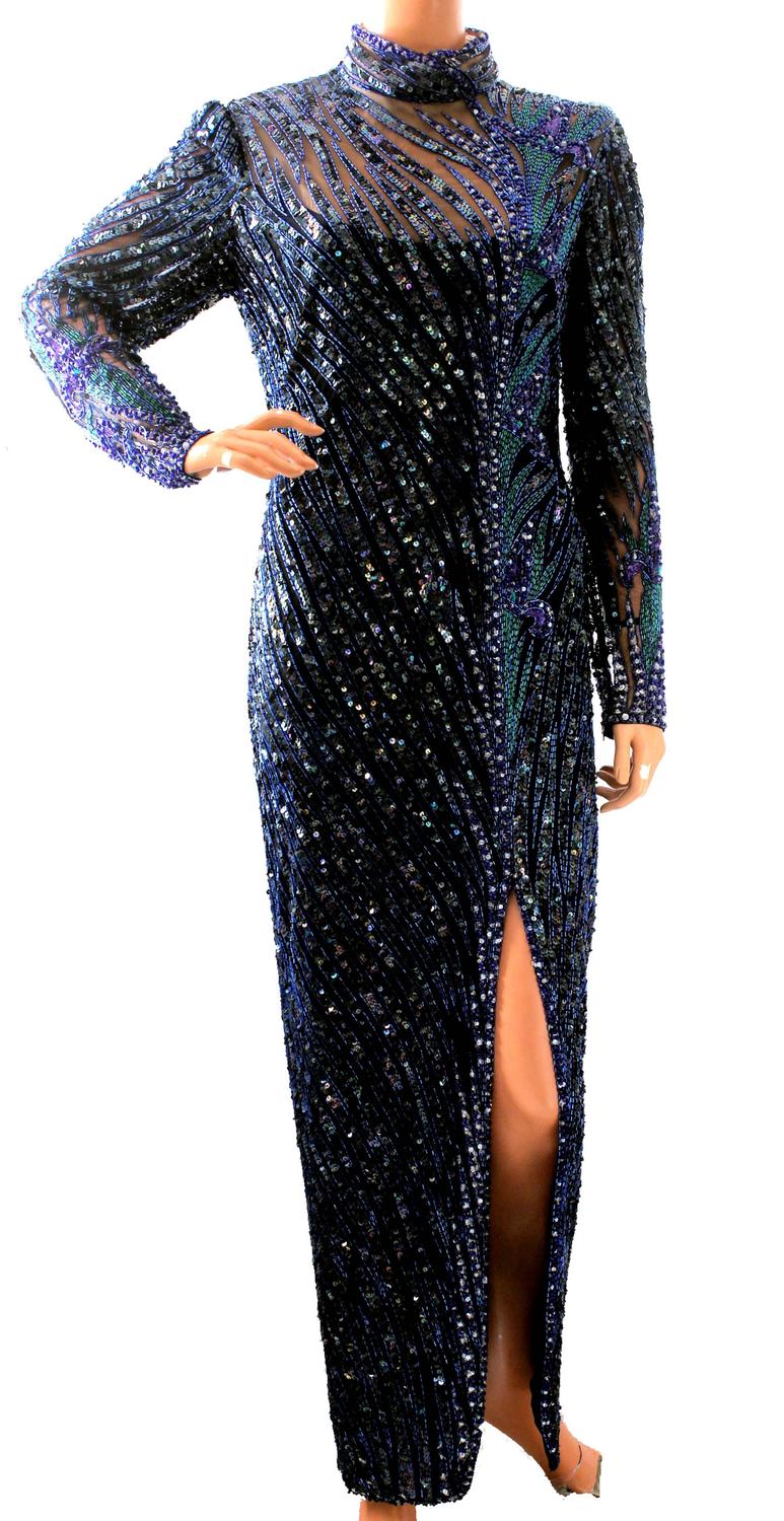 Exquisite Bob Mackie Boutique Fully Beaded Evening Gown Early 80s Size 14 at 1stdibs