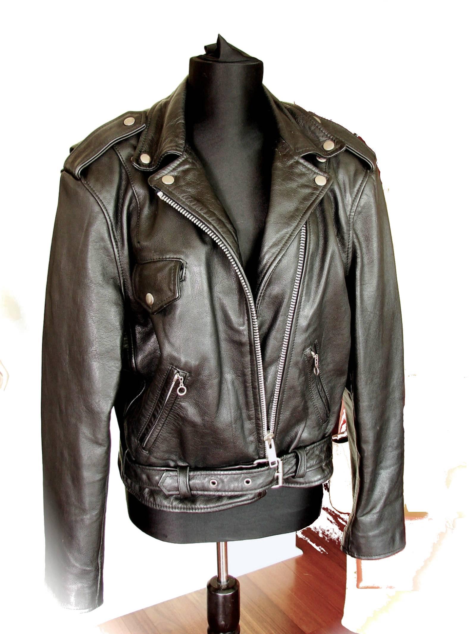 Here's a true vintage, ladies black leather biker jacket! There's no label, aside from a single 