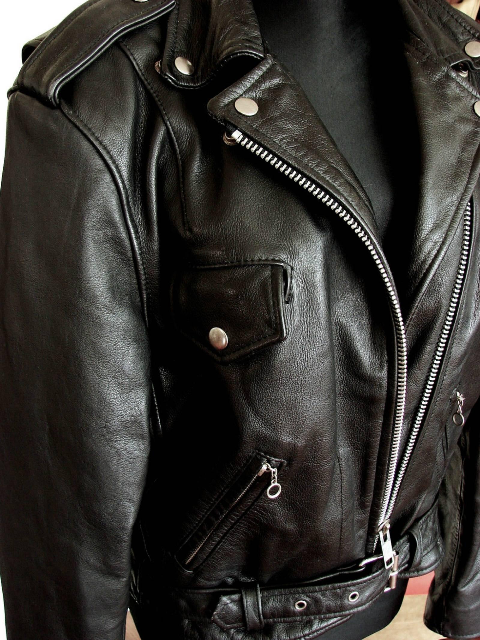 Vintage Black Leather Motorcycle Jacket Ladies 1980s Size 12  1