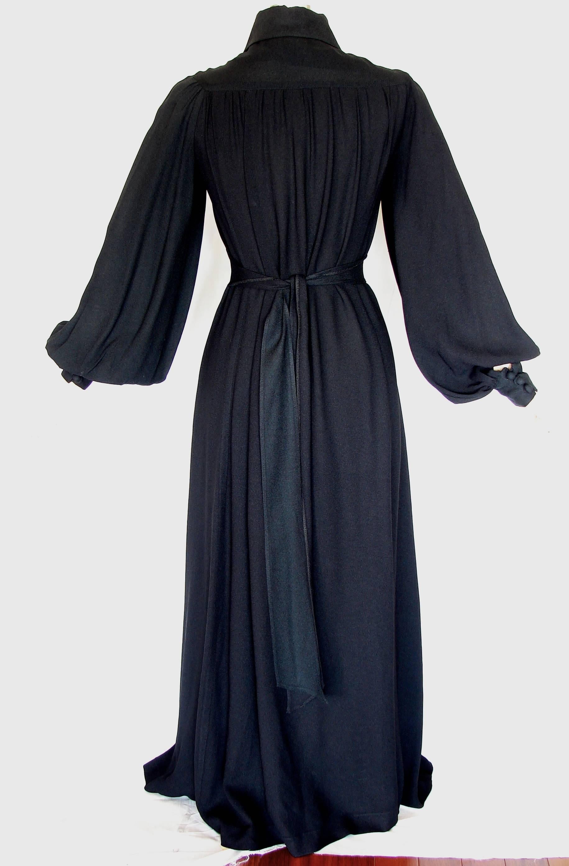 Women's Ossie Clark for Radley Romantic Black Moss Crepe Bishop Sleeve Gown Maxi Sz 36 