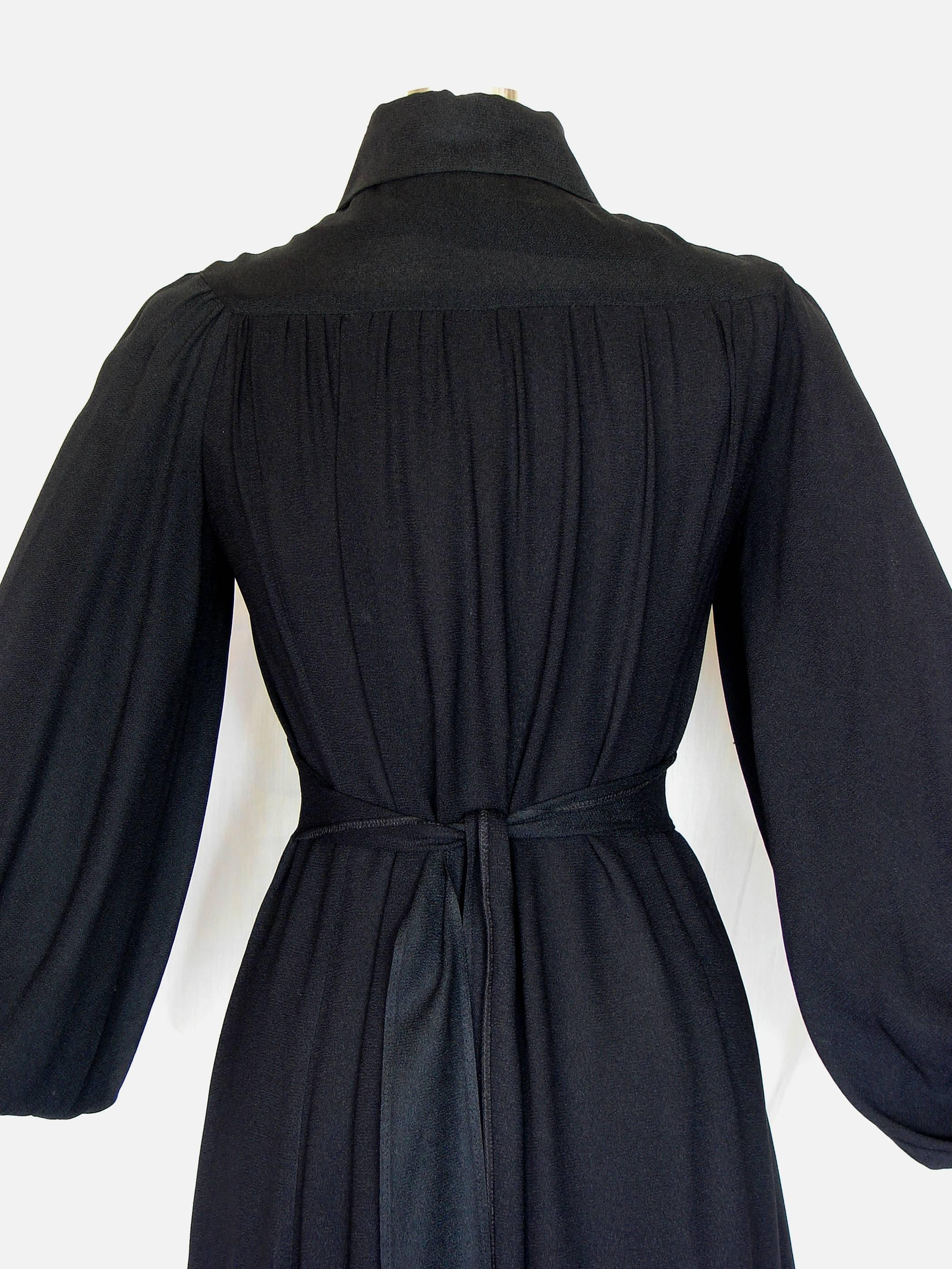 Ossie Clark for Radley Romantic Black Moss Crepe Bishop Sleeve Gown Maxi Sz 36  1