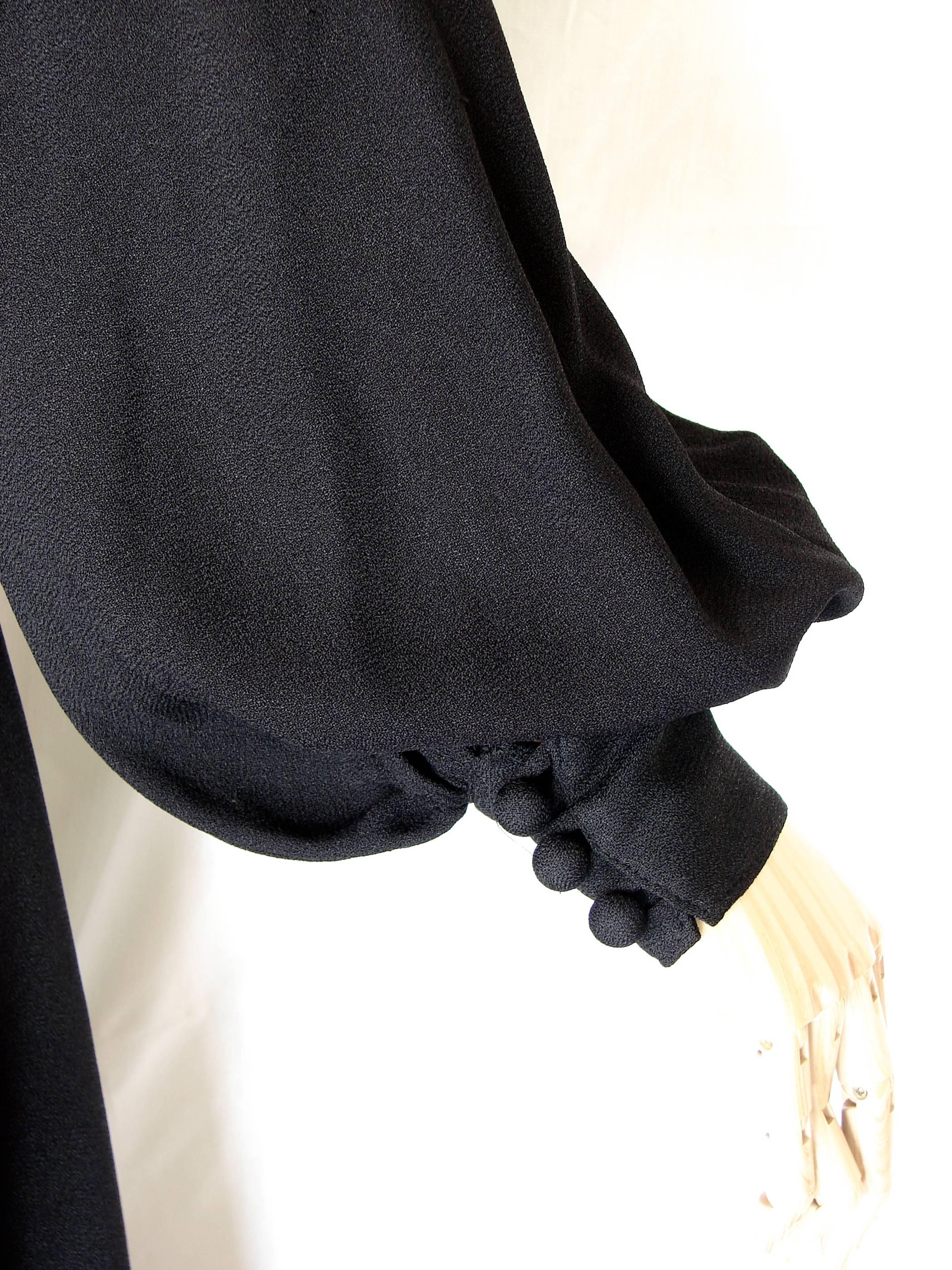 Ossie Clark for Radley Romantic Black Moss Crepe Bishop Sleeve Gown Maxi Sz 36  2