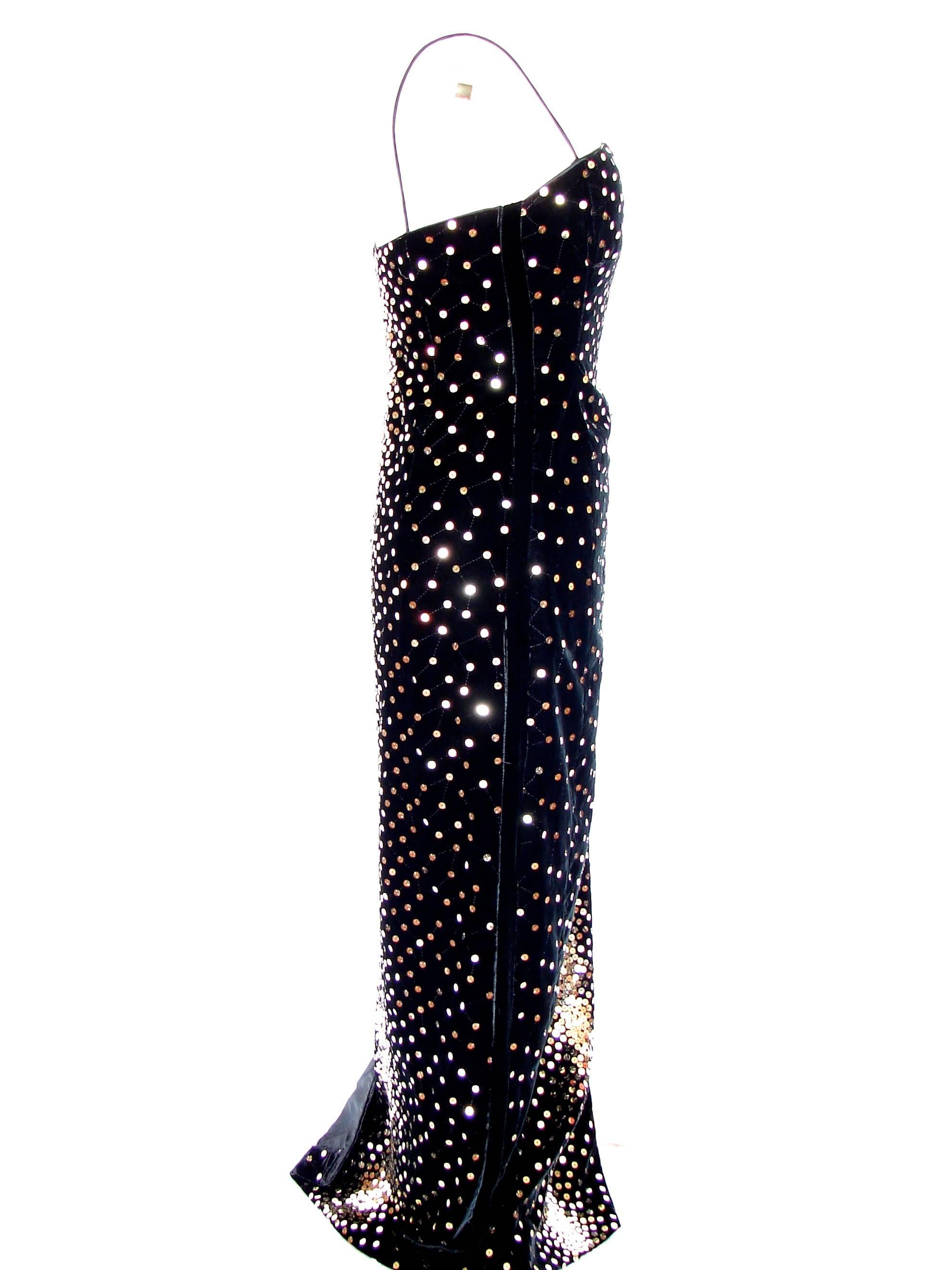 Women's Morton Myles Black Evening Gown with Sparkling Sequins Size 4 1980s