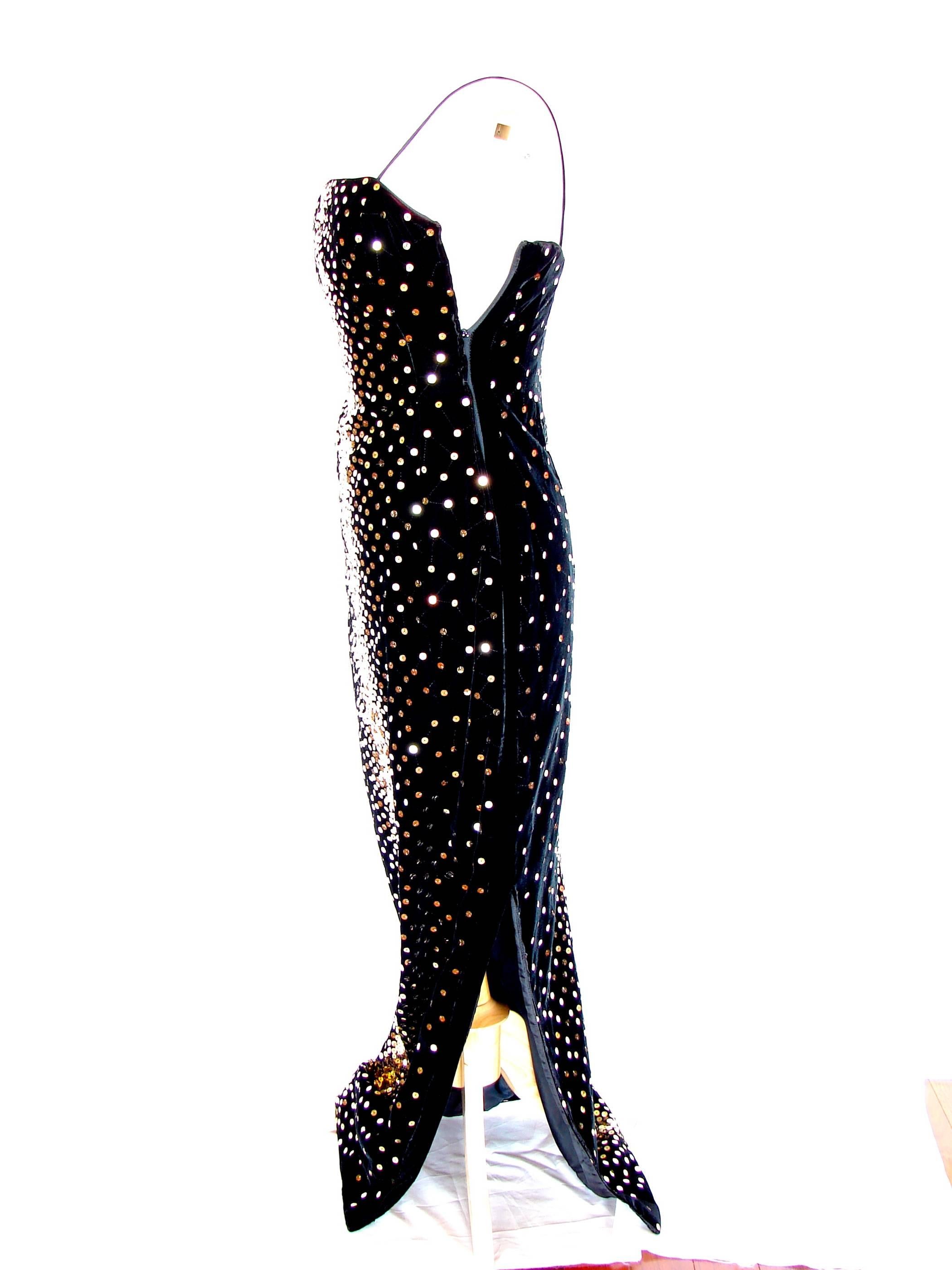 Morton Myles Black Evening Gown with Sparkling Sequins Size 4 1980s 1