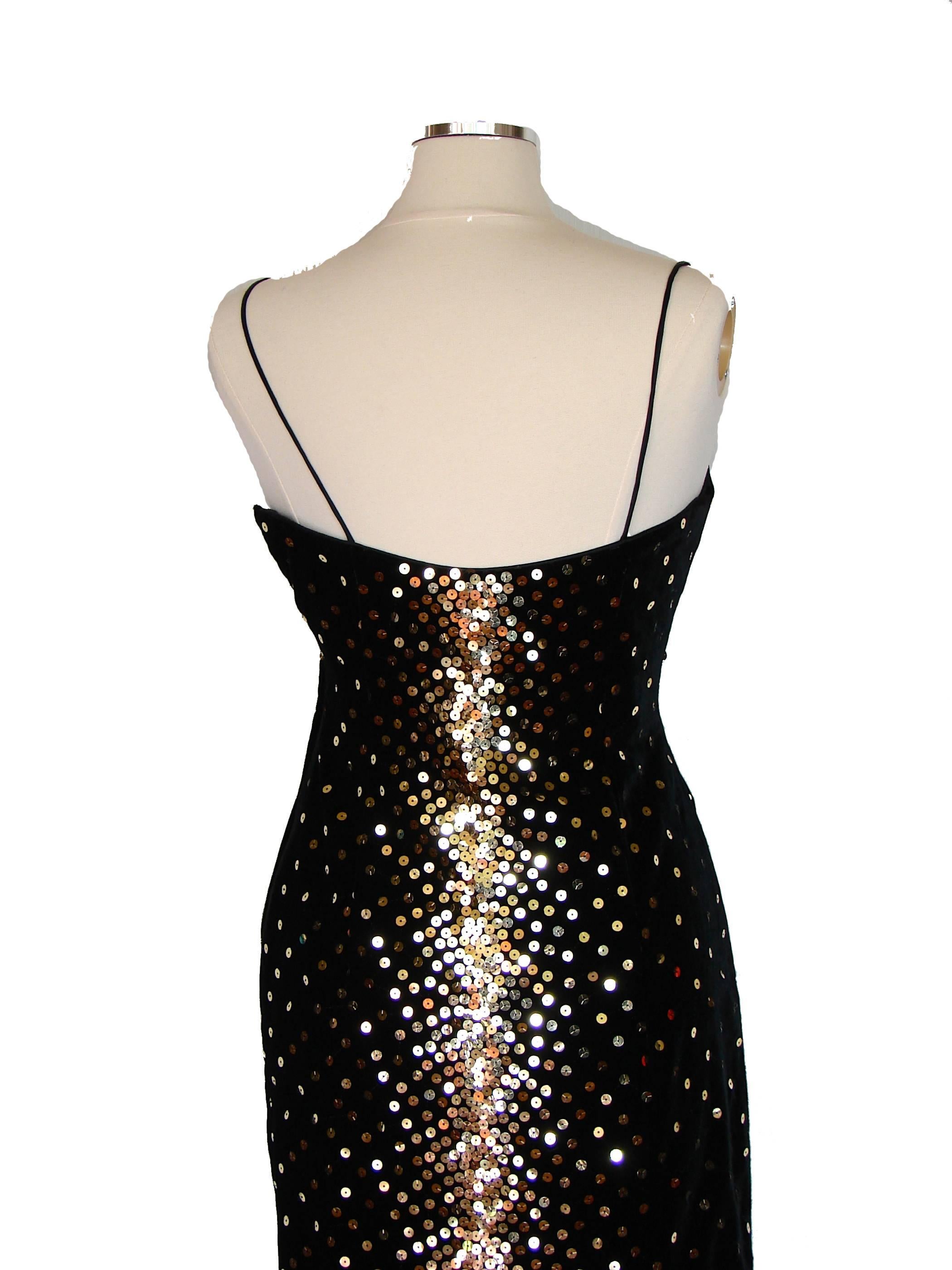 Morton Myles Black Evening Gown with Sparkling Sequins Size 4 1980s 2