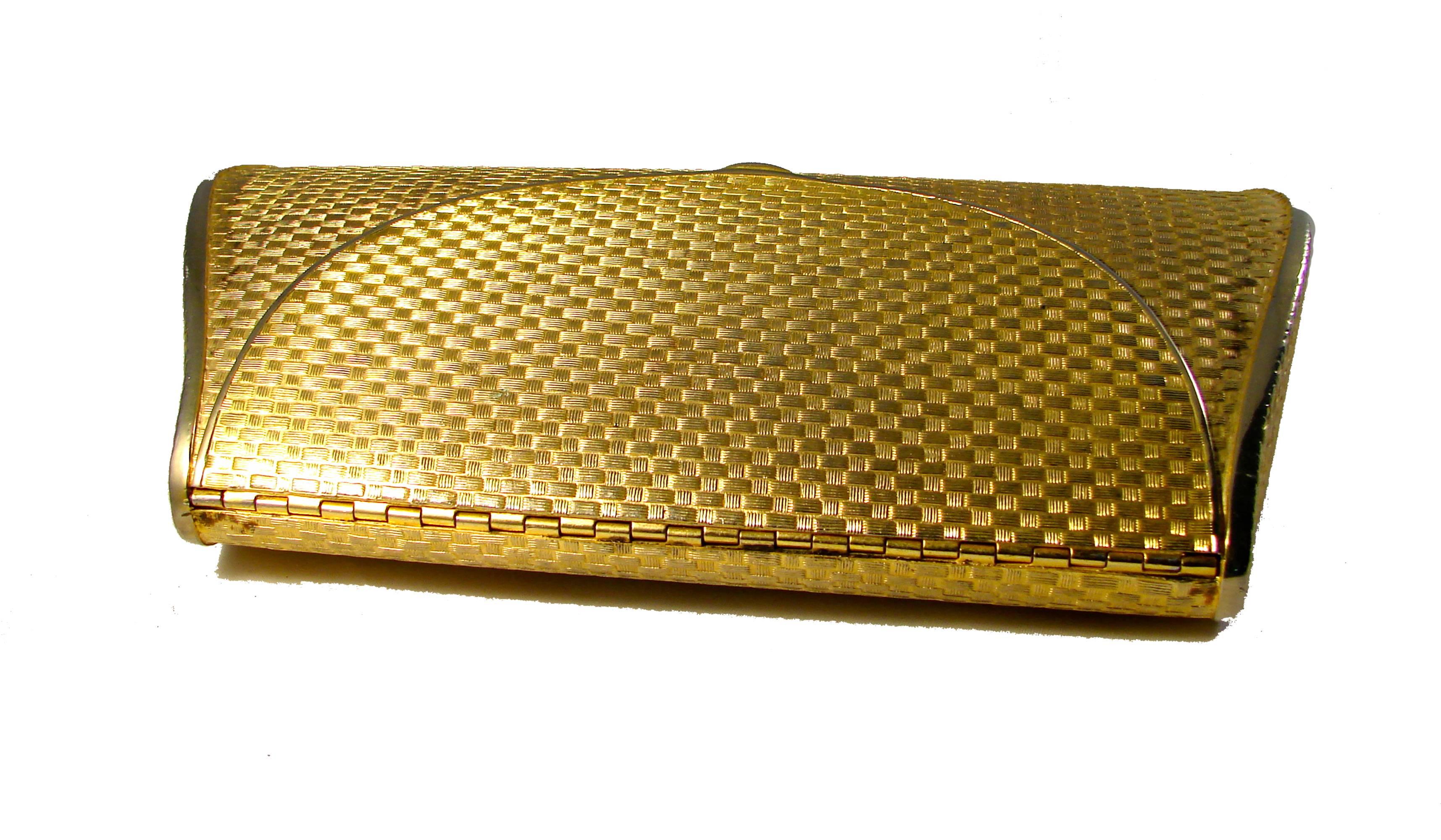 Opulent Harry Rosenfeld Gilt Metal Basket Weave Clutch Evening Bag Purse 1960s  4