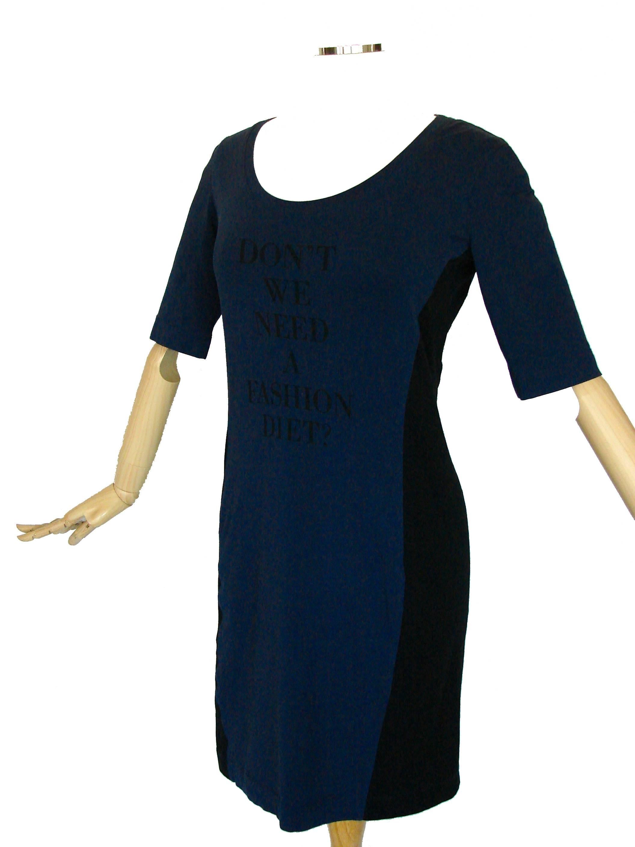 Purple Moschino Don't We Need A Fashion Diet Blue + Black Illusion Dress Size 8 1980s