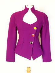 Christian Lacroix Sculptural Magenta Wool Jacket with Colorful Buttons Sz 42