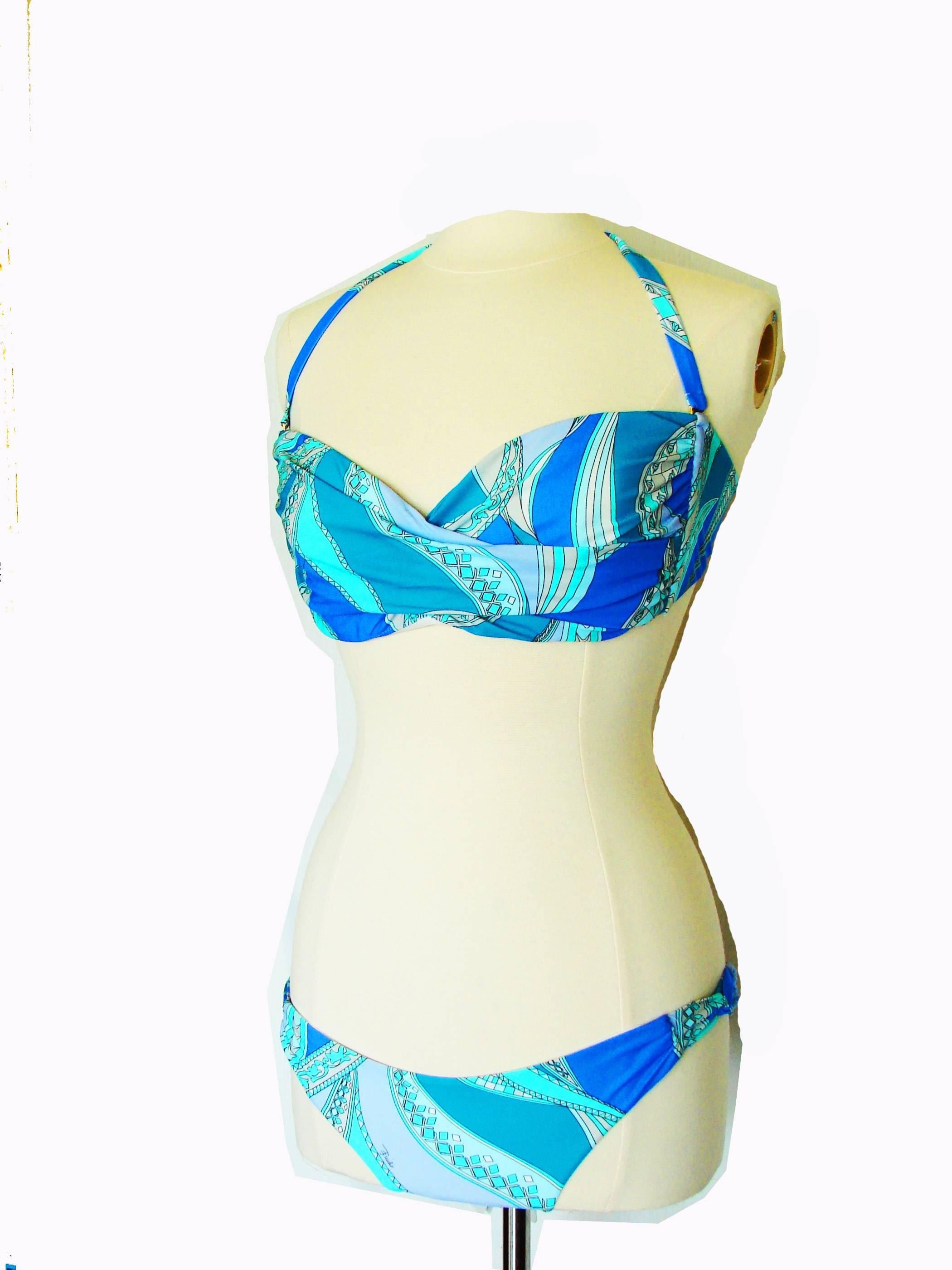 Women's New Emilio Pucci Bandeau Bikini Blue Shades sz I48/US14 Tags