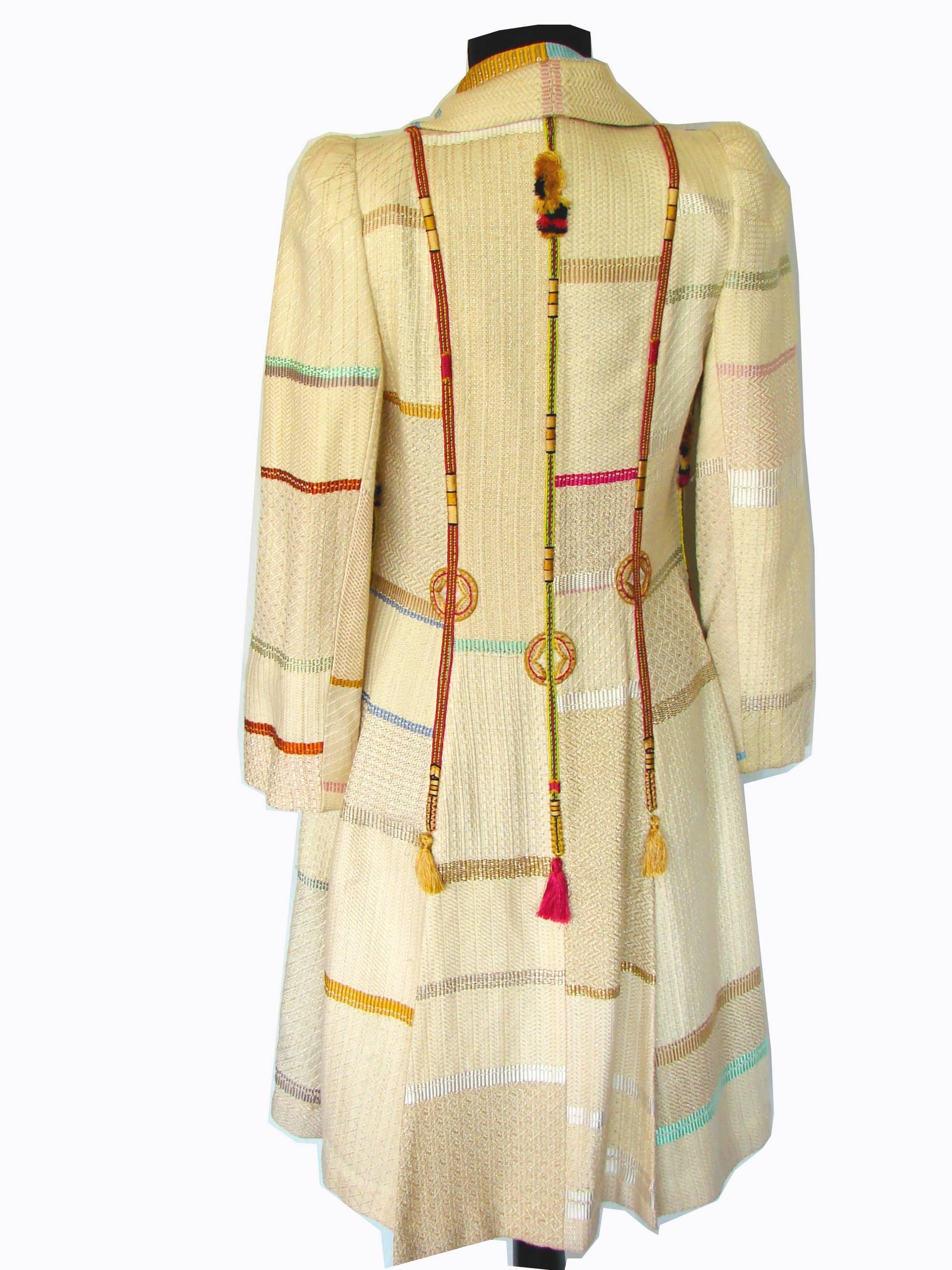 Rare Christian Lacroix Haute Couture Silk Worsted Tassel Coat with Embroidery S 1