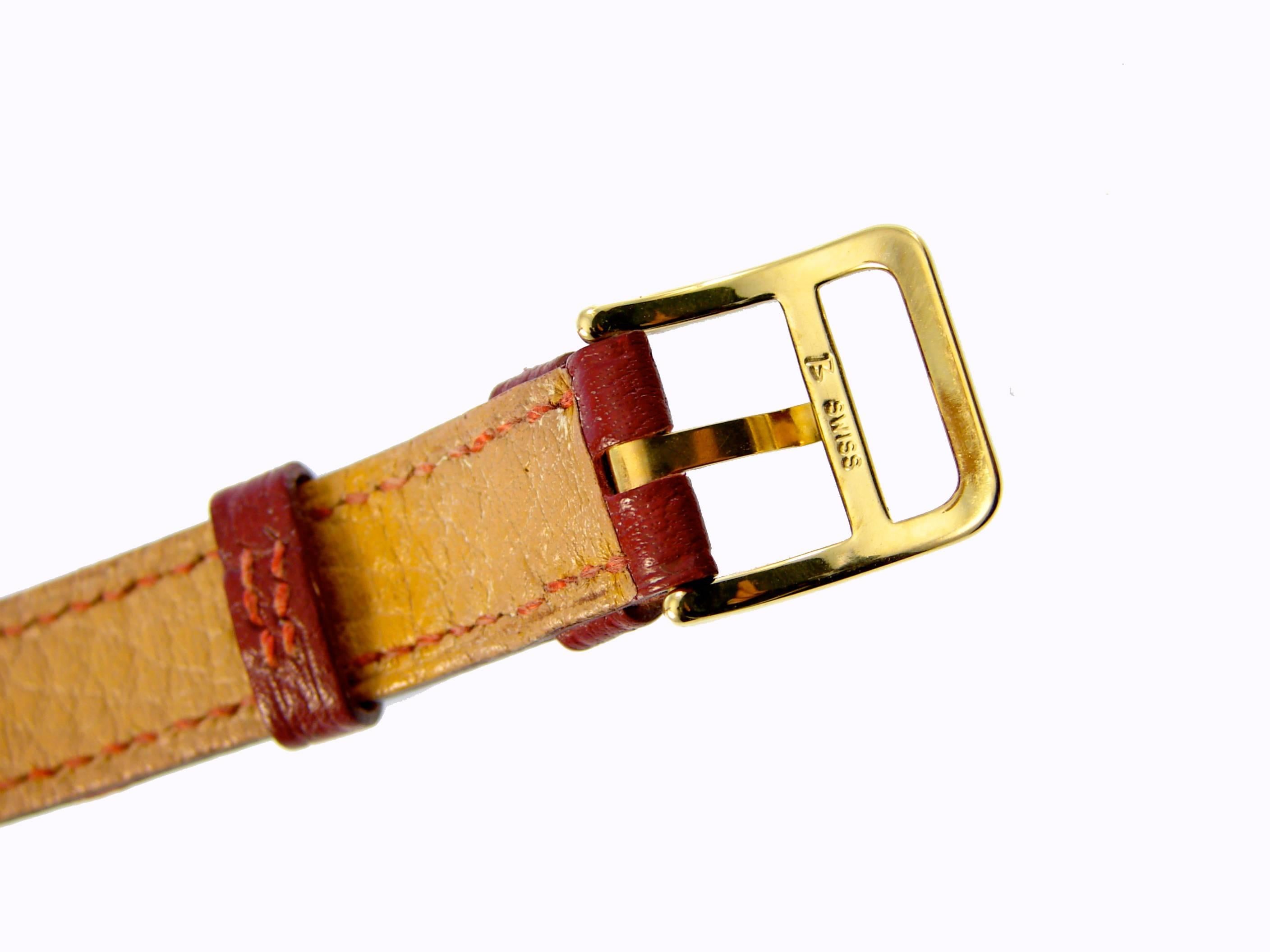 Elegant Hermes Paris Gold Kelly Watch with Red Face + Rouge H Leather Strap 90s 1