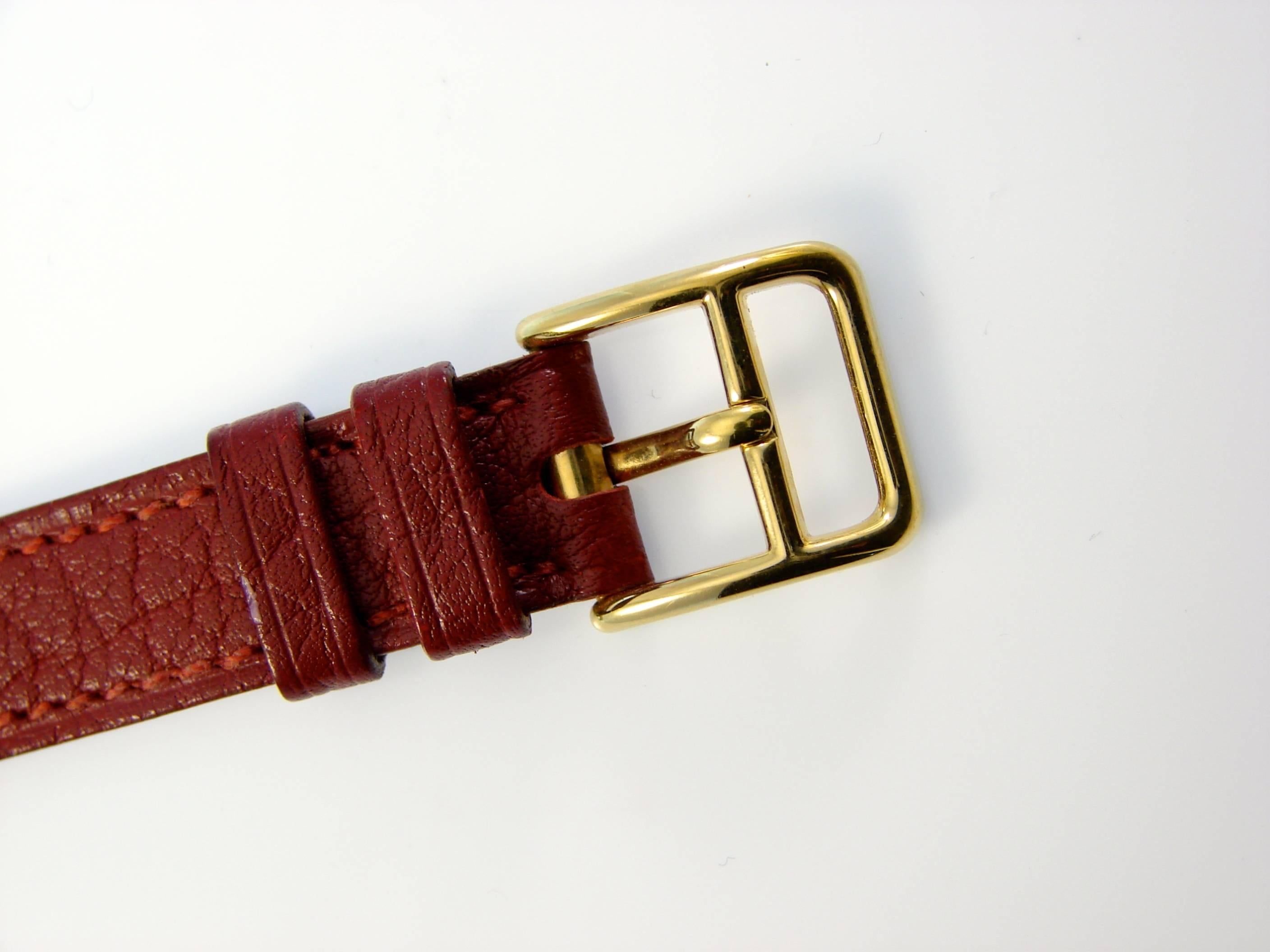 Elegant Hermes Paris Gold Kelly Watch with Red Face + Rouge H Leather Strap 90s 2