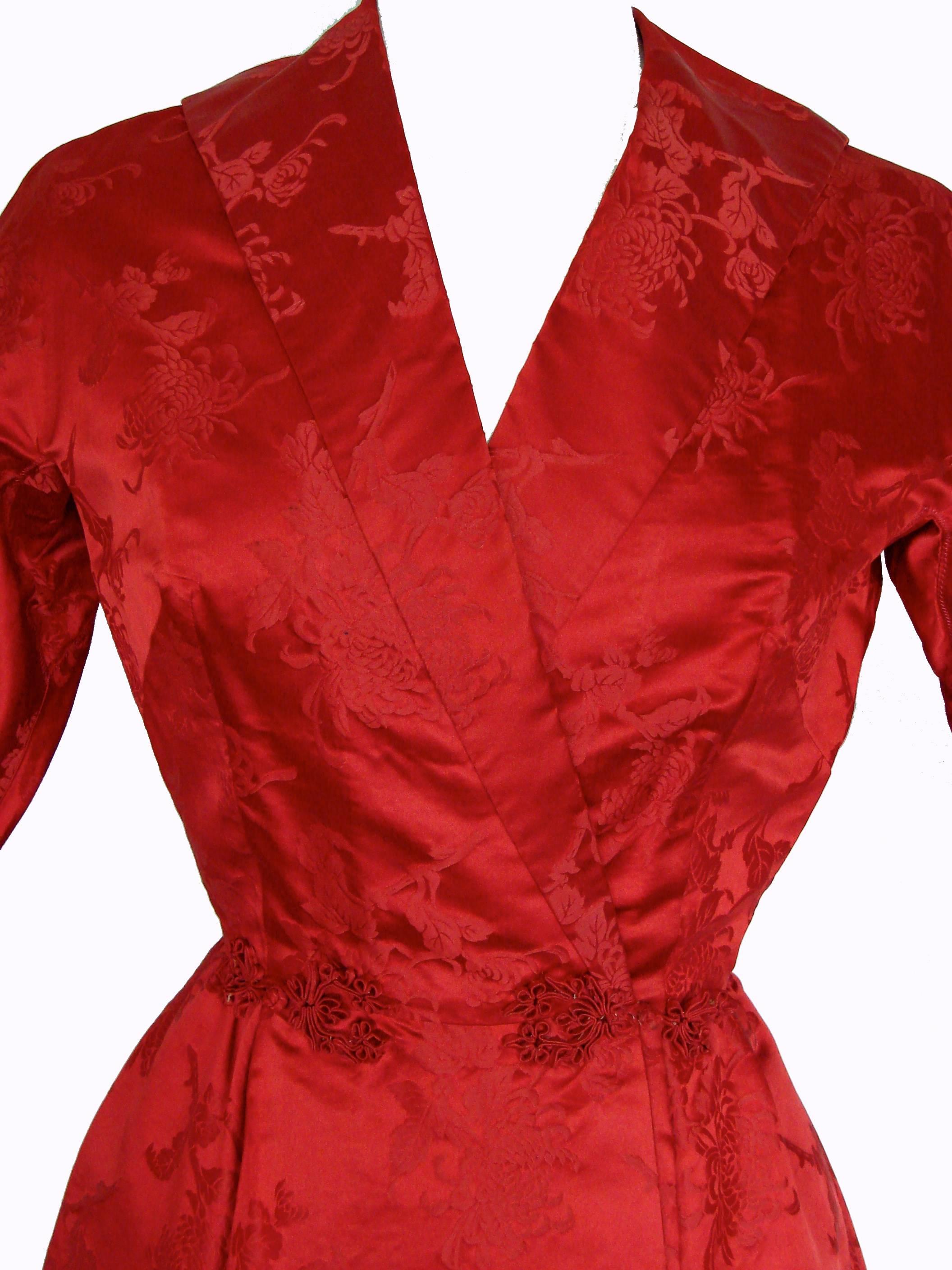 Dynasty for Lord & Taylor Vivid Red Silk Dress with Flared Skirt 1960s Size M 1