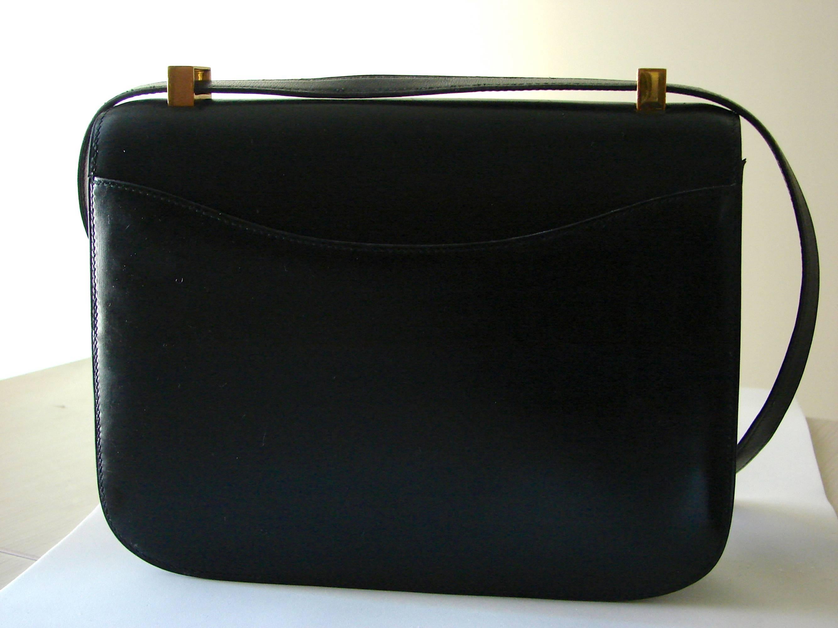 Women's Iconic Hermes Constance Bag Black Box Leather Gold Hardware 23cm 1989