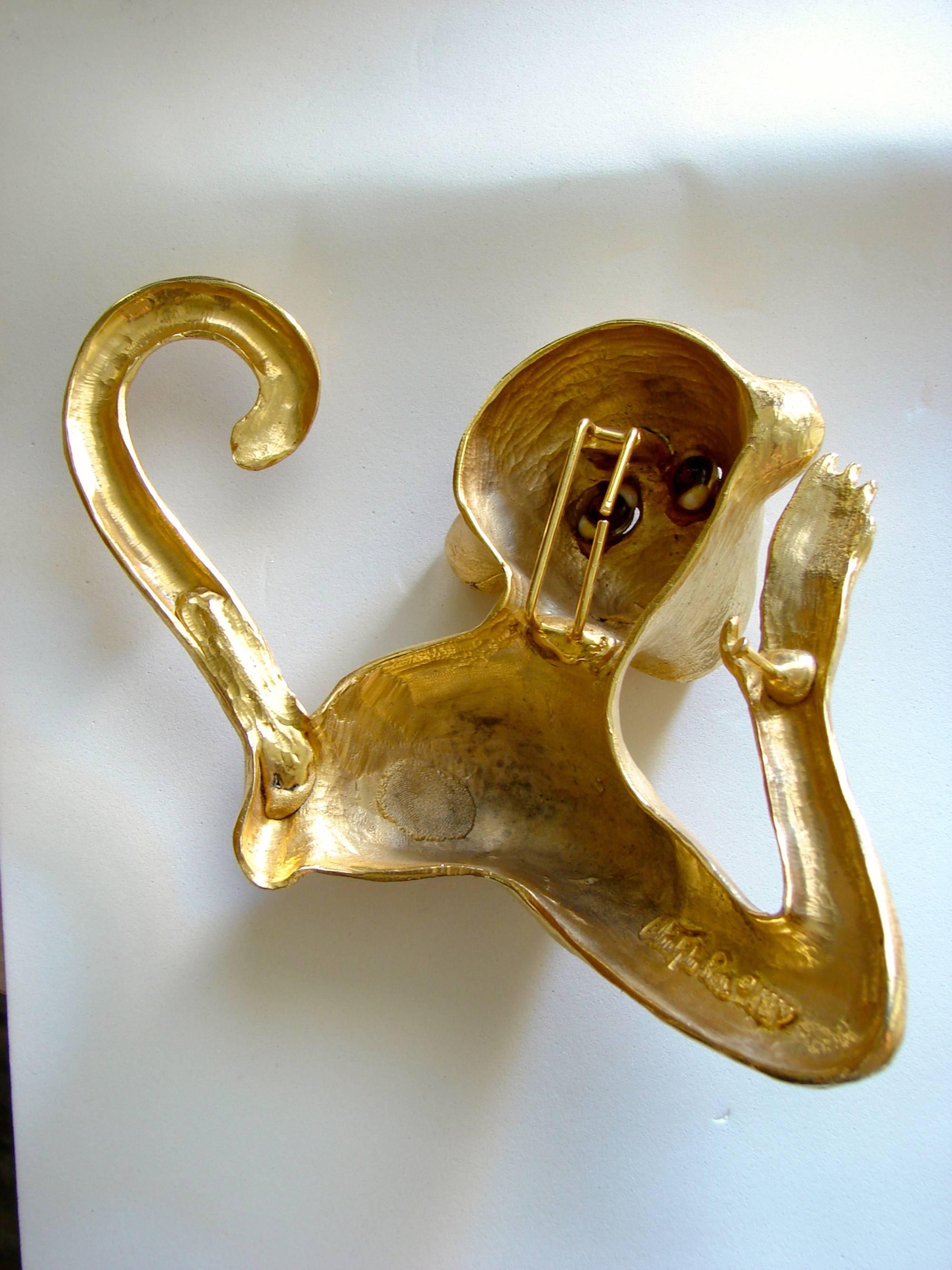 Rare Christopher Ross Massive Smiling Monkey Belt Buckle 24ct Gold Plate 1980s 1