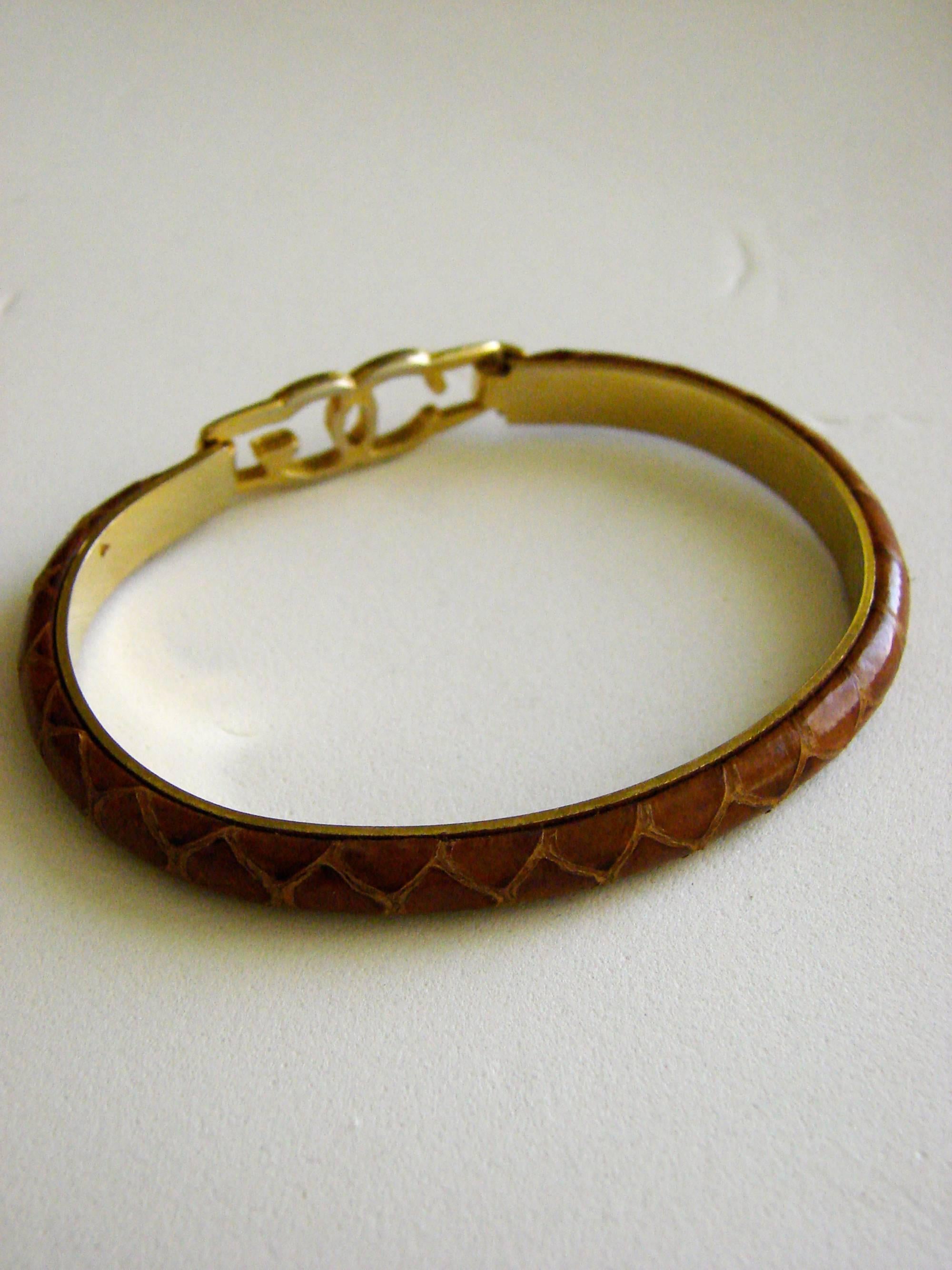 Contemporary Casini and Gori Gold CG Logo Crocodile Bangle Bracelet 24 KT GP Florence 1970s