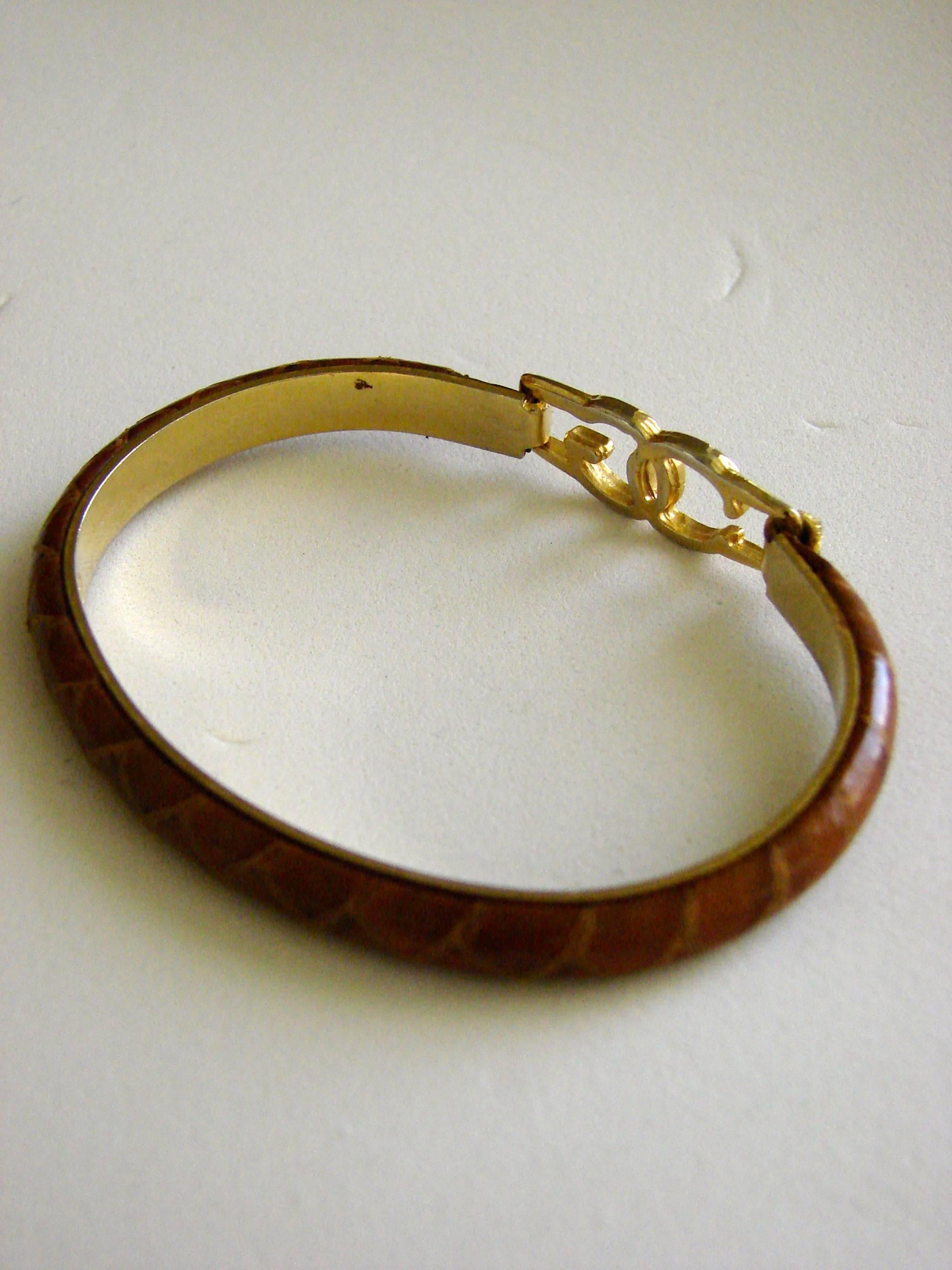 Casini and Gori Gold CG Logo Crocodile Bangle Bracelet 24 KT GP Florence 1970s In Excellent Condition In Port Saint Lucie, FL