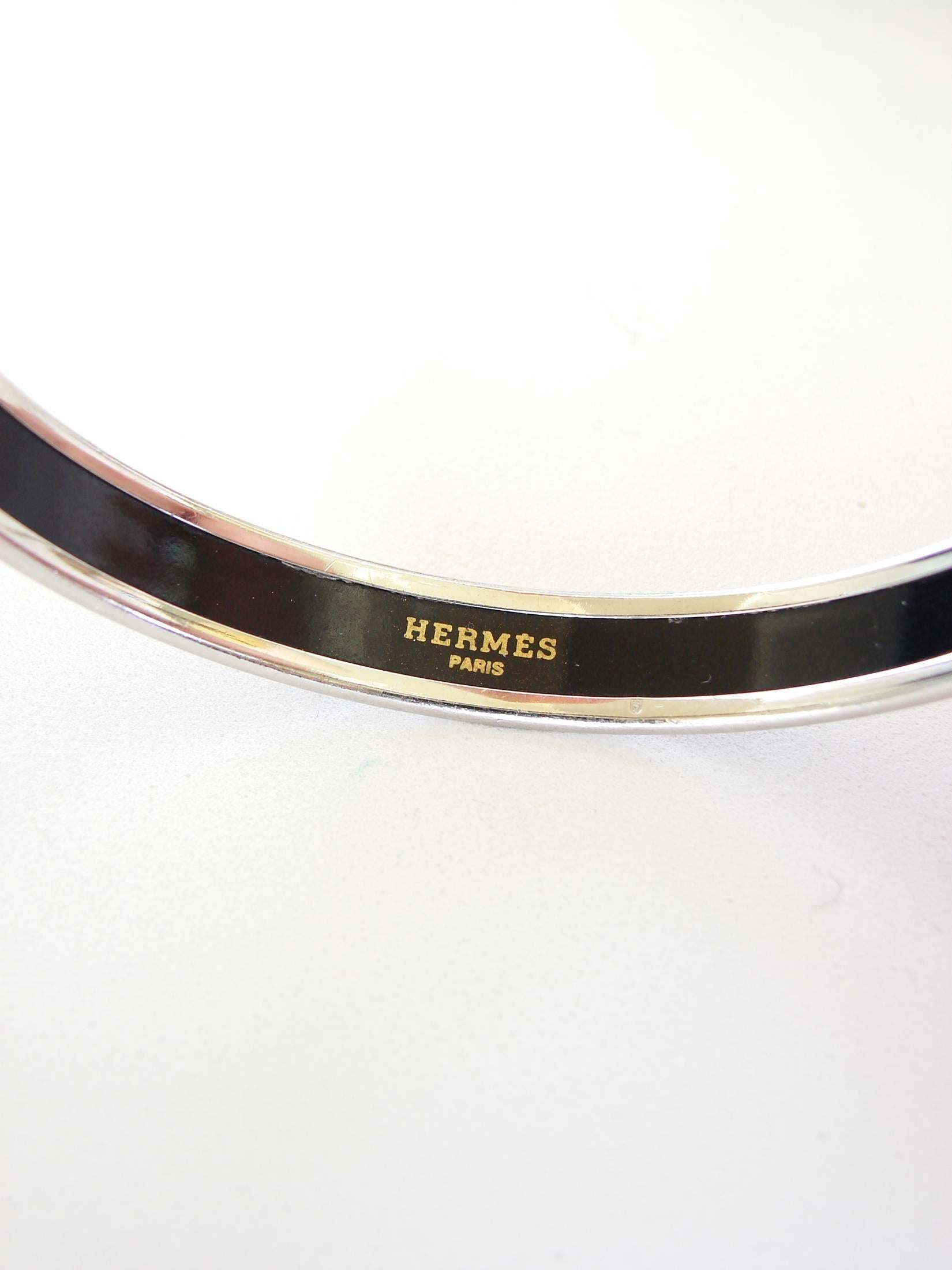 Hermes Sun Moon Stars Printed Enamel + Silver Bracelet Narrow Bangle sz 70 2007 1