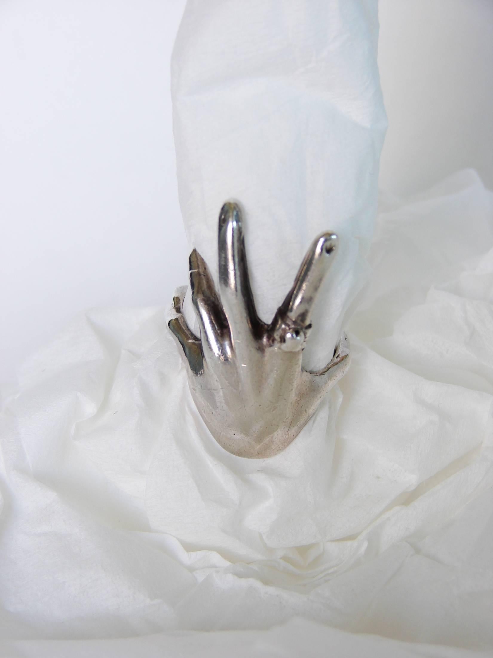Women's One of a Kind Large Sterling Silver Hand Ring Custom Statement Piece Sz 8 1970s