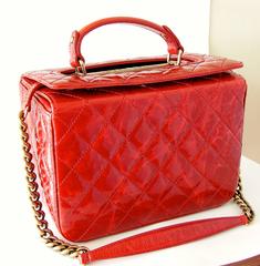 Exquisite Chanel Red Matelasse Large Train Case Travel Bag New with Tags + Box