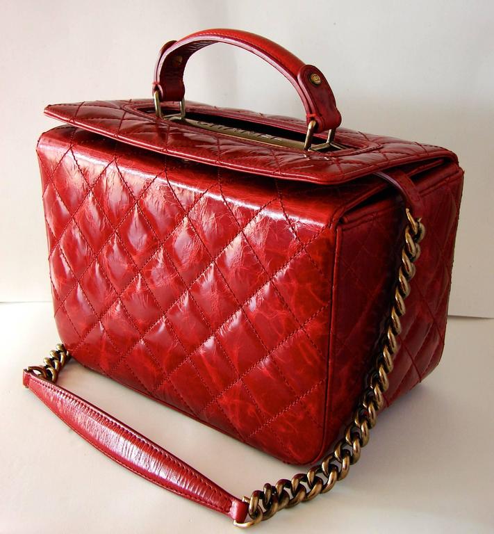 Exquisite Chanel Red Matelasse Large Train Case Travel Bag New with