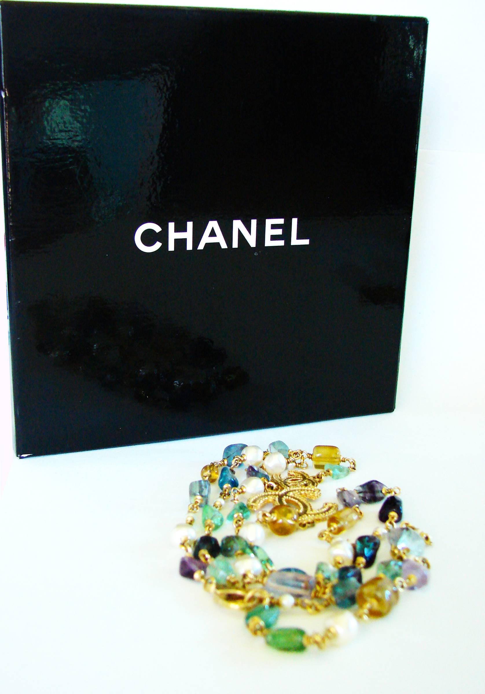 Chanel Gold CC Logo and Colorful Gemstone Necklace 2011 + Box 2