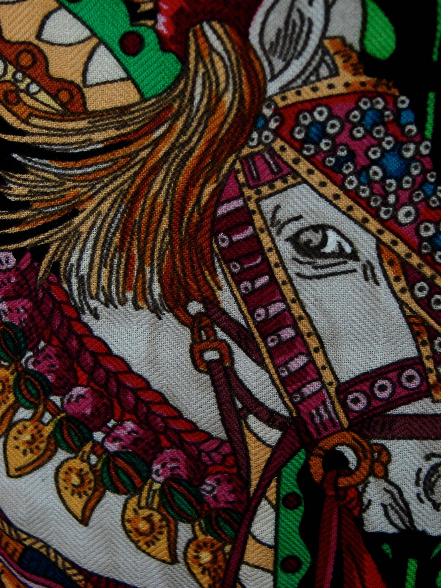 Hermes Cashmere Silk Shawl Scarf 140cm La Danse du Cheval Marwari A. Faivre 2