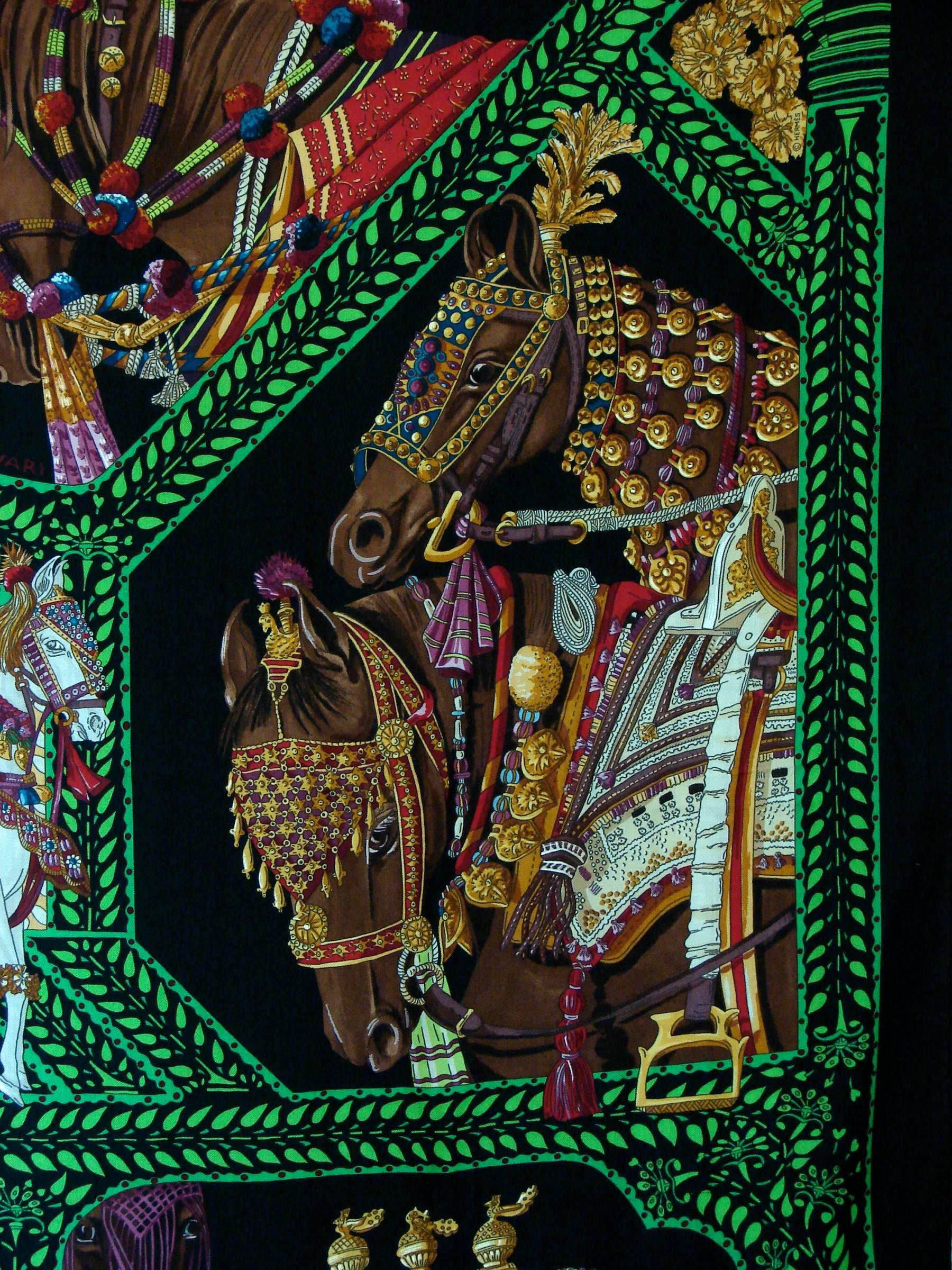 Women's Hermes Cashmere Silk Shawl Scarf 140cm La Danse du Cheval Marwari A. Faivre