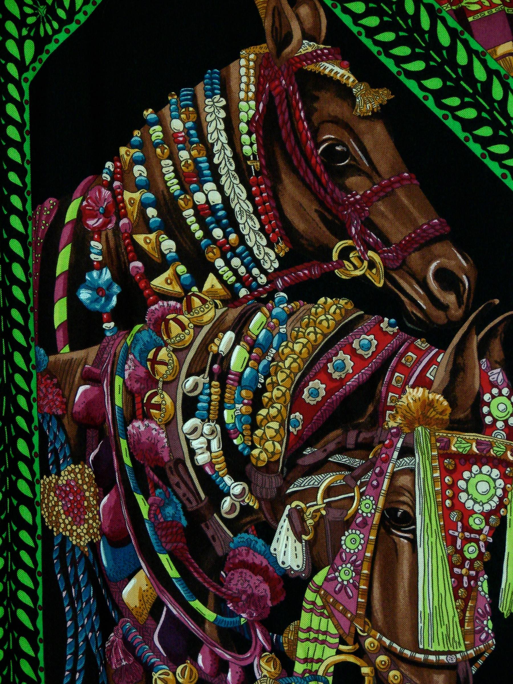 Hermes Cashmere Silk Shawl Scarf 140cm La Danse du Cheval Marwari A. Faivre In Excellent Condition In Port Saint Lucie, FL