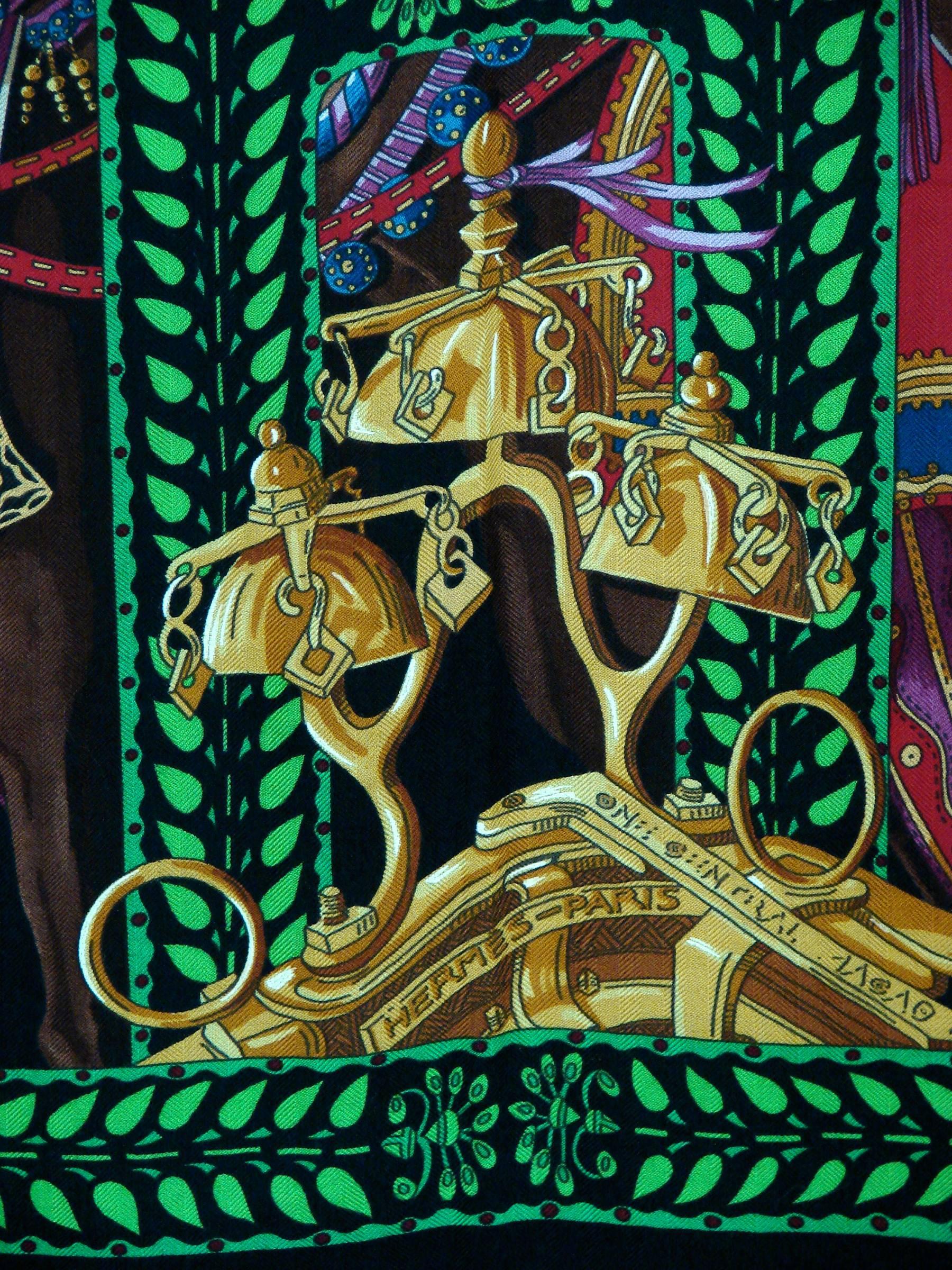 Hermes Cashmere Silk Shawl Scarf 140cm La Danse du Cheval Marwari A. Faivre 1