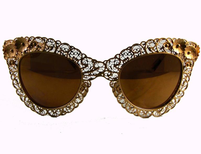 Dolce and Gabbana Dimensional Gold Metal Floral Sunglasses + Case ...