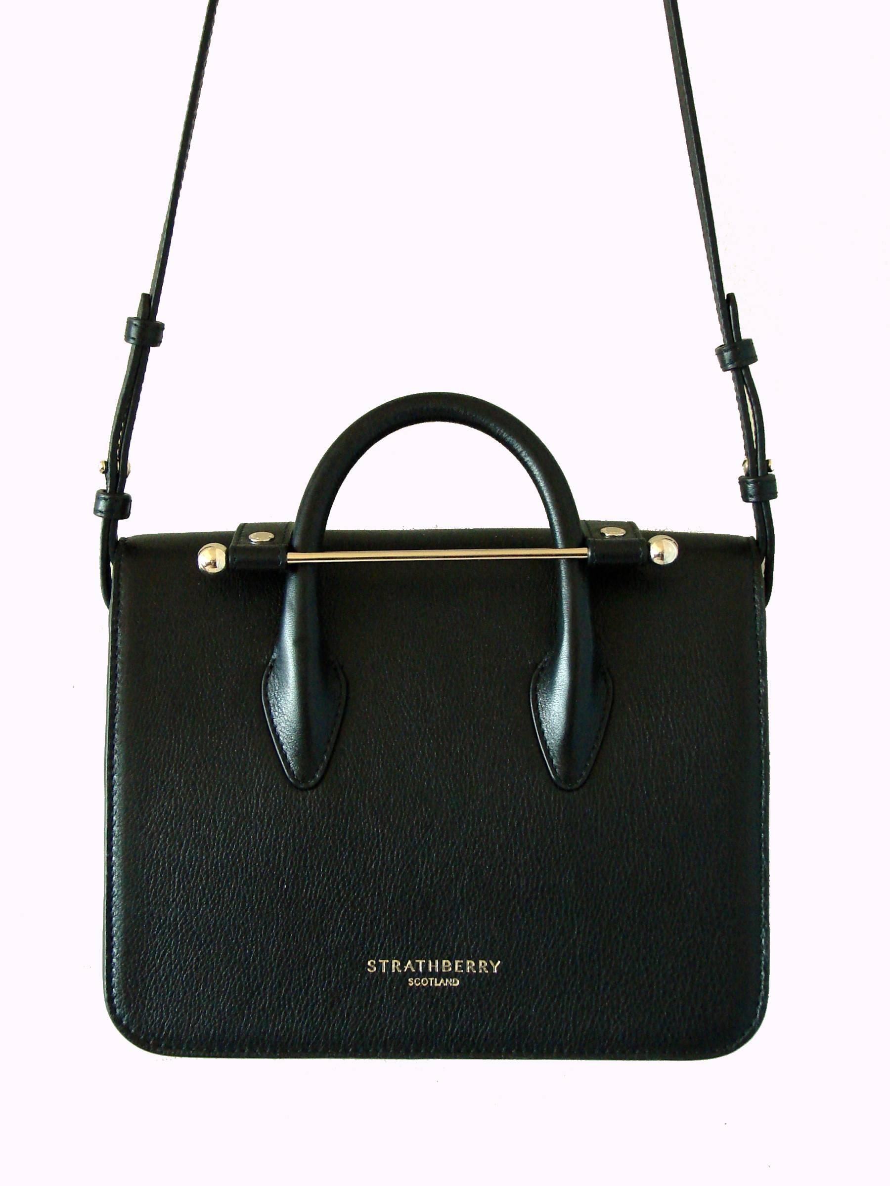 Strathberry Scotland MC Mini Tote Black Leather New + Box + Dust Cover In New Condition In Port Saint Lucie, FL