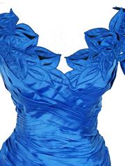 Khanitha Blue Thai Silk Dress Floral Cutout with Ruching Bodycon Saks 5th Ave 40