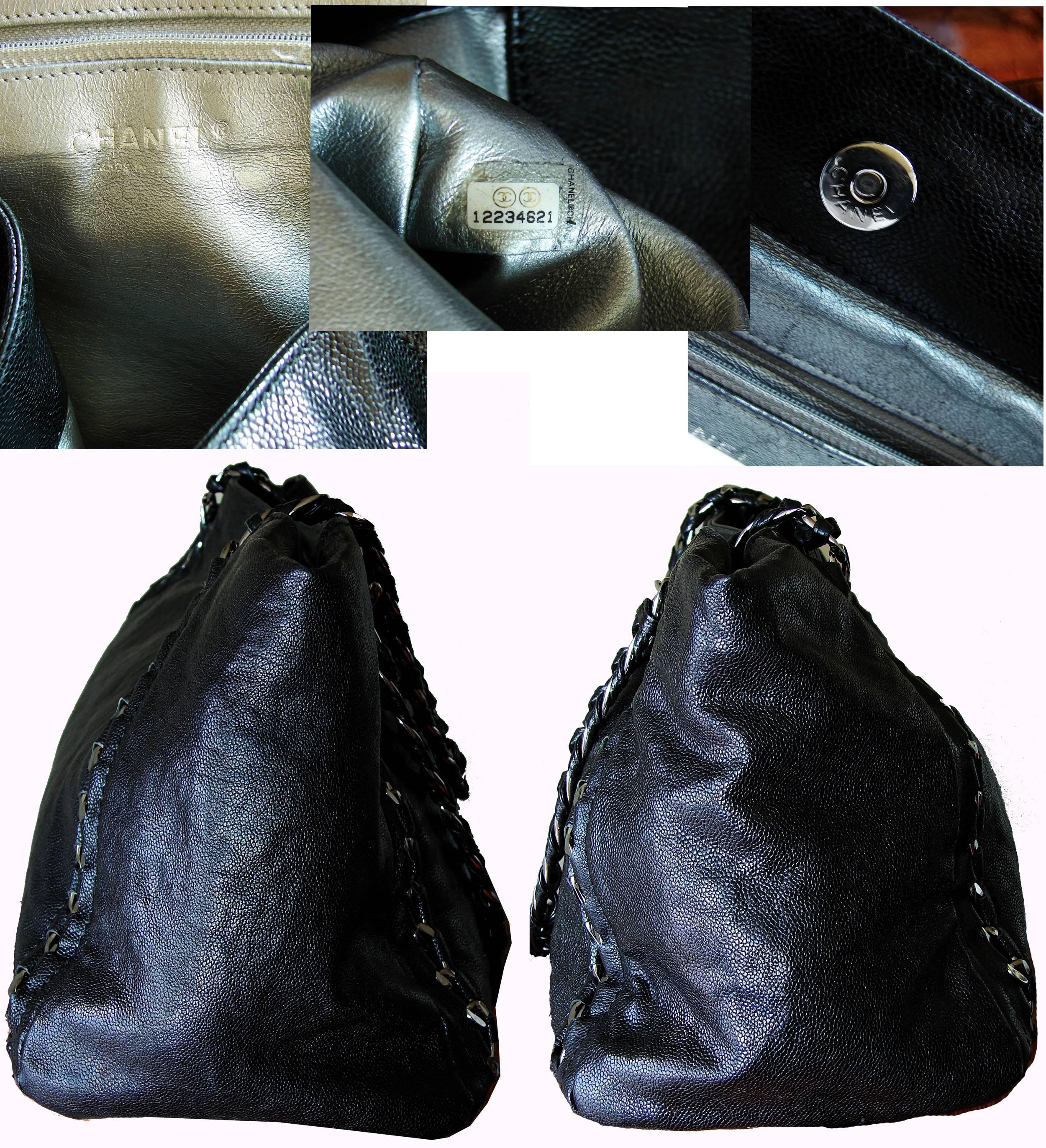 Chanel Modern Chain Tote Bag XL Black Glazed Caviar  Luxe Ligne Moto Bag 2009 3