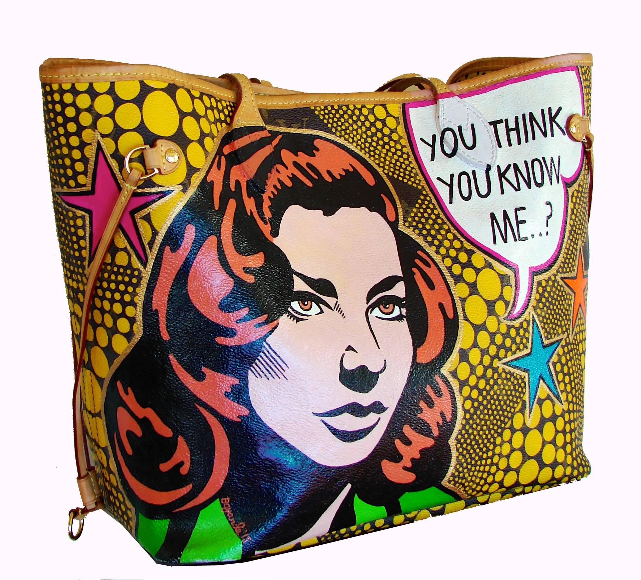Here's a bag for the fashionista who has everything! This Louis Vuitton Neverfull MM with Yayoi Kusama yellow pumpkin print was customized by the UK artist Boyarde with a colorful pop art graphic.  Boyarde's work has been featured in fashion blogs